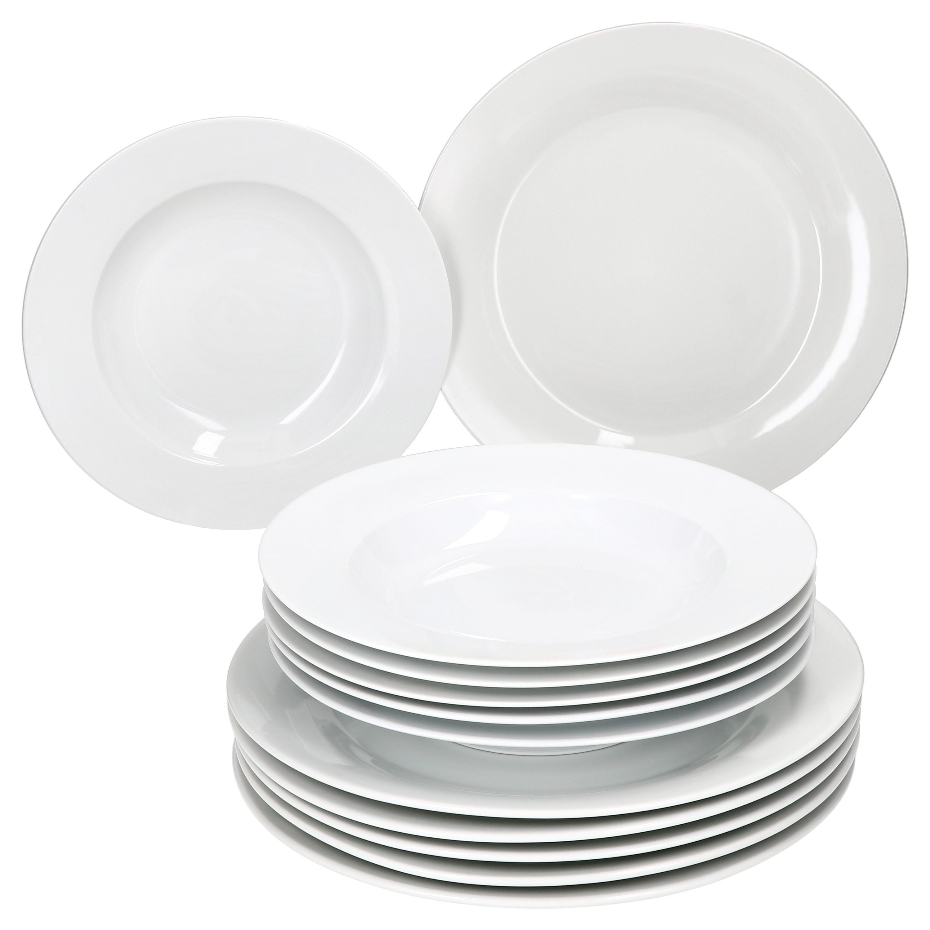 MamboCat Tafelservice 12tlg Tafelservice Tommy weiß Porzellan 6 Personen Speiseteller, Porzellan
