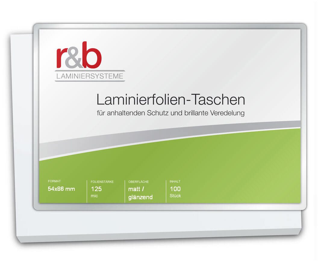 r&b Laminiersysteme Laminierfolie Laminierfolien Credit Card (54 x 86 mm), 2 x 125 mic, matt/glänzend, 125 µm, matt/glänzend, 100 St., Matt/glänzend, beschriftbar, wasserfest, 54x86 mm, 2x125 µ