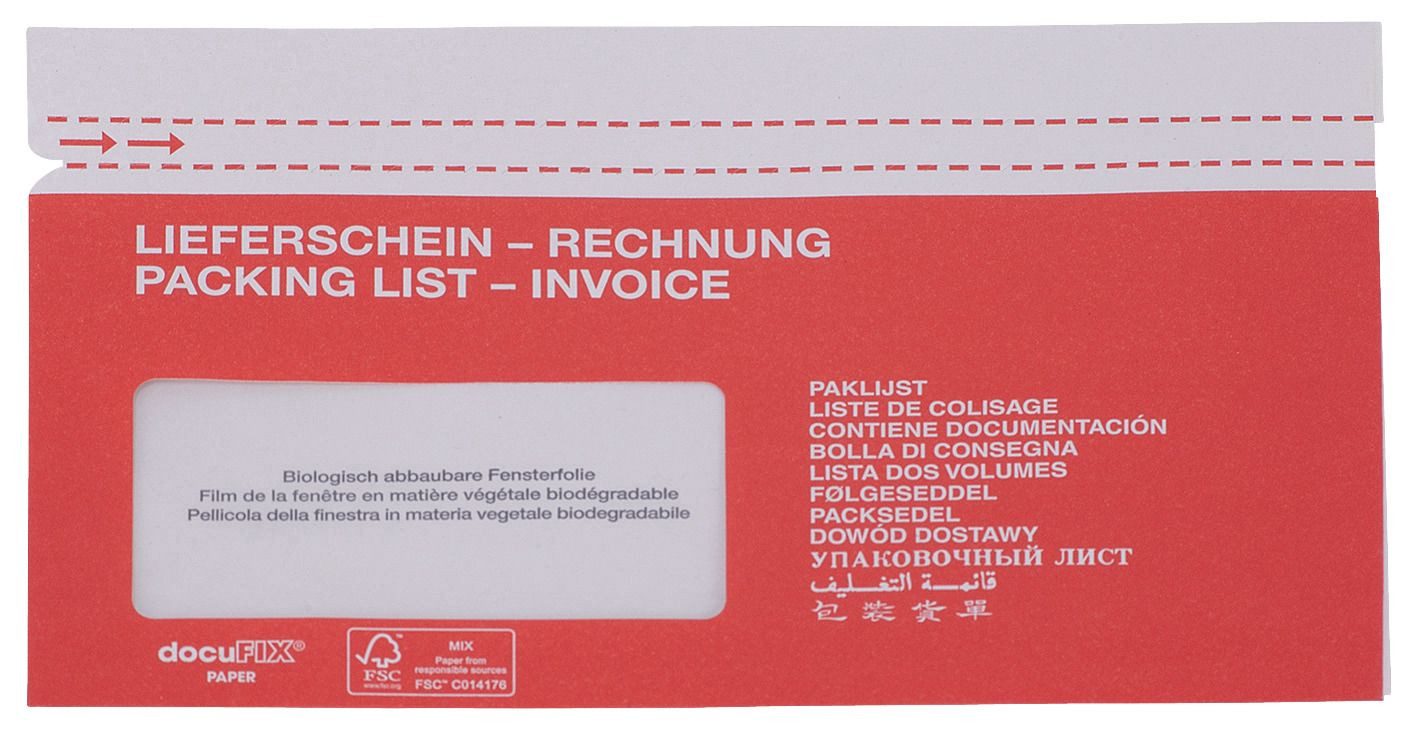 Docufix Dokumententasche Begleitpapiertaschen mit Aufdruck Lieferschein-Rechnung - Papier C6/5