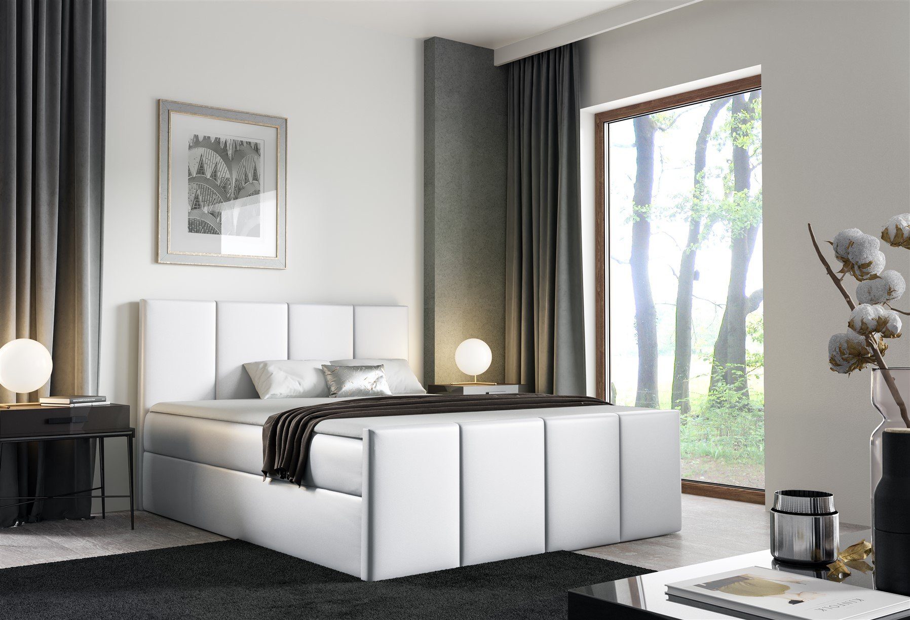 Fun Möbel Boxbett Schlafzimmerbett SVERRE Überlänge in Kunstleder Madryt (inkl. Kaltschaumtopper), gepolstertes Fußteil
