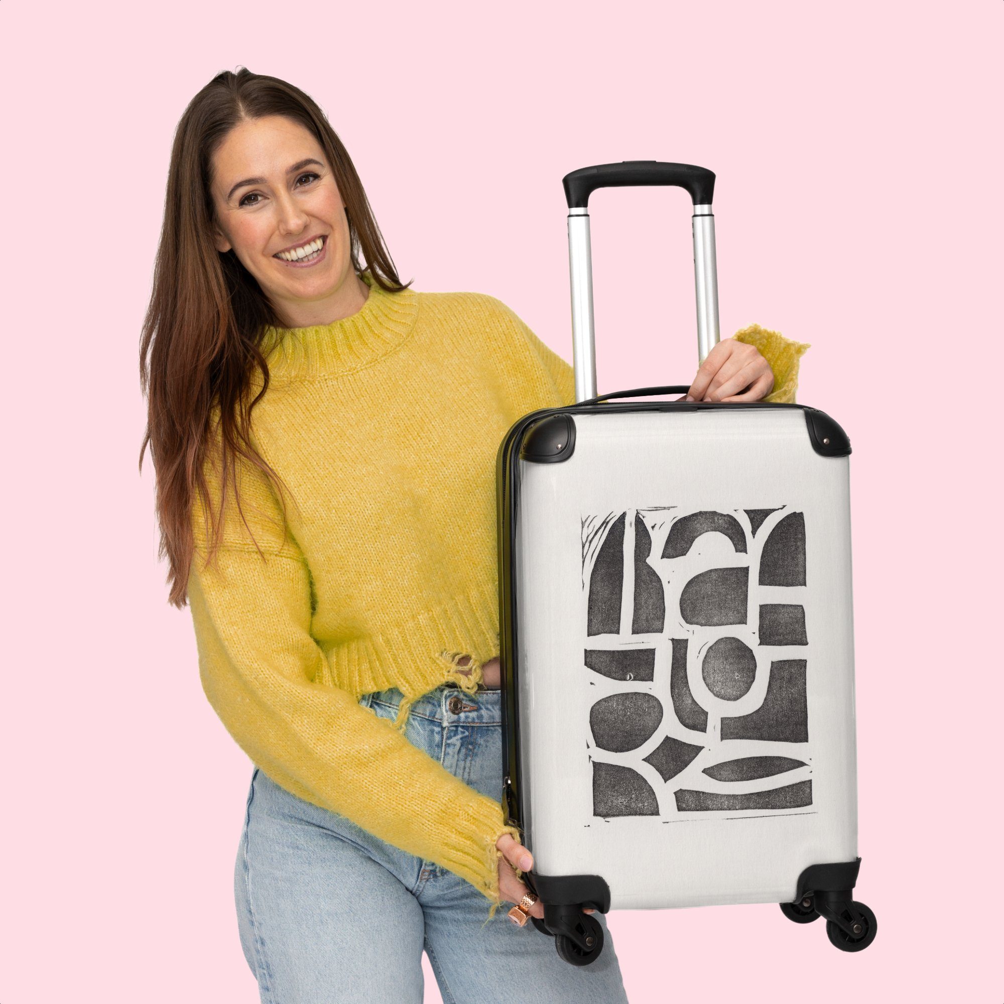 - - Handgepäck Rollkoffer Trolley Abstrakt 55x35x20cm Reisekoffer NoBoringSuitcases.com© Formen 4 Schwarz, Rollen, Rollen Cabin Handgepäckkoffer mit - Kleine 4