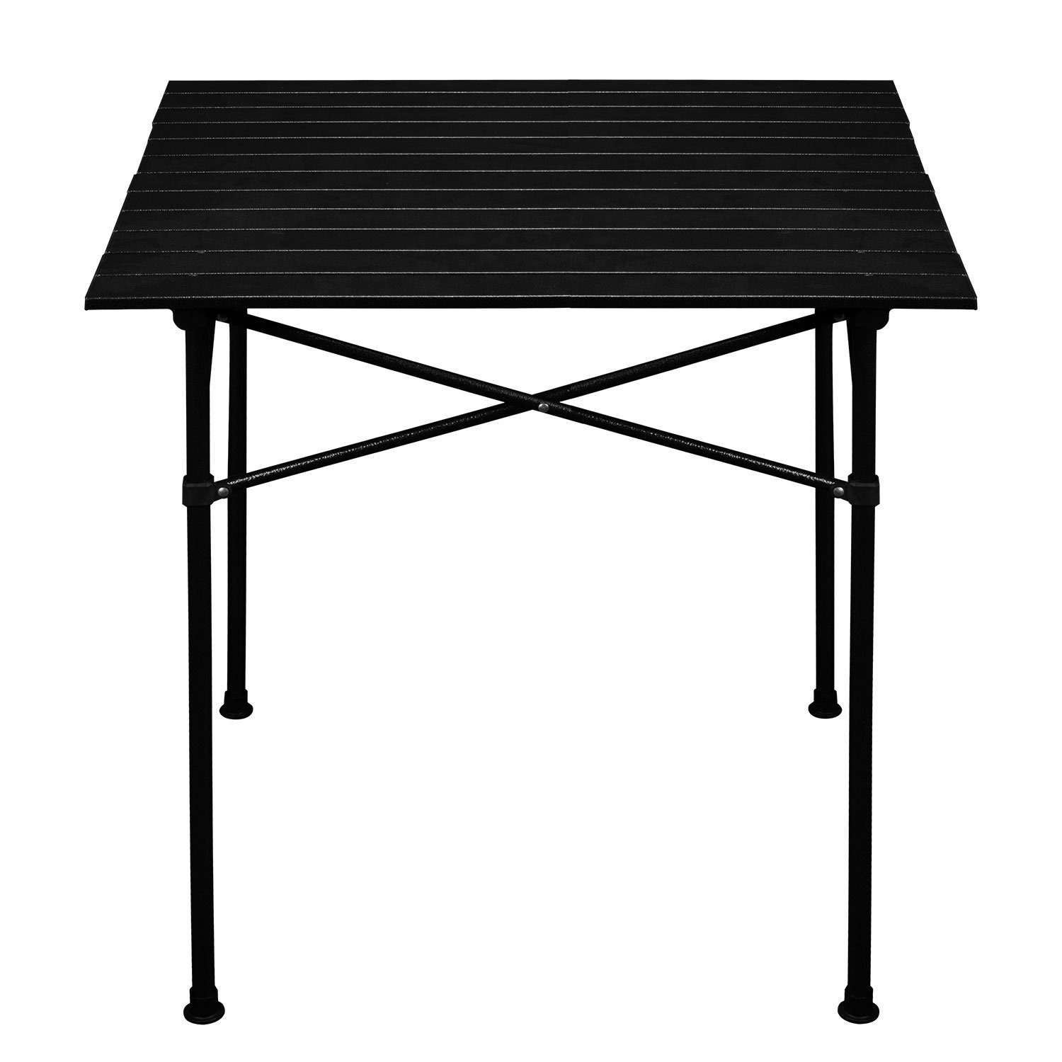 anndora Campingtisch 70x70cm quadratisch klappbar schwarz, robustes Stahlgestänge - rollbare Tischplatte aus Lammelen