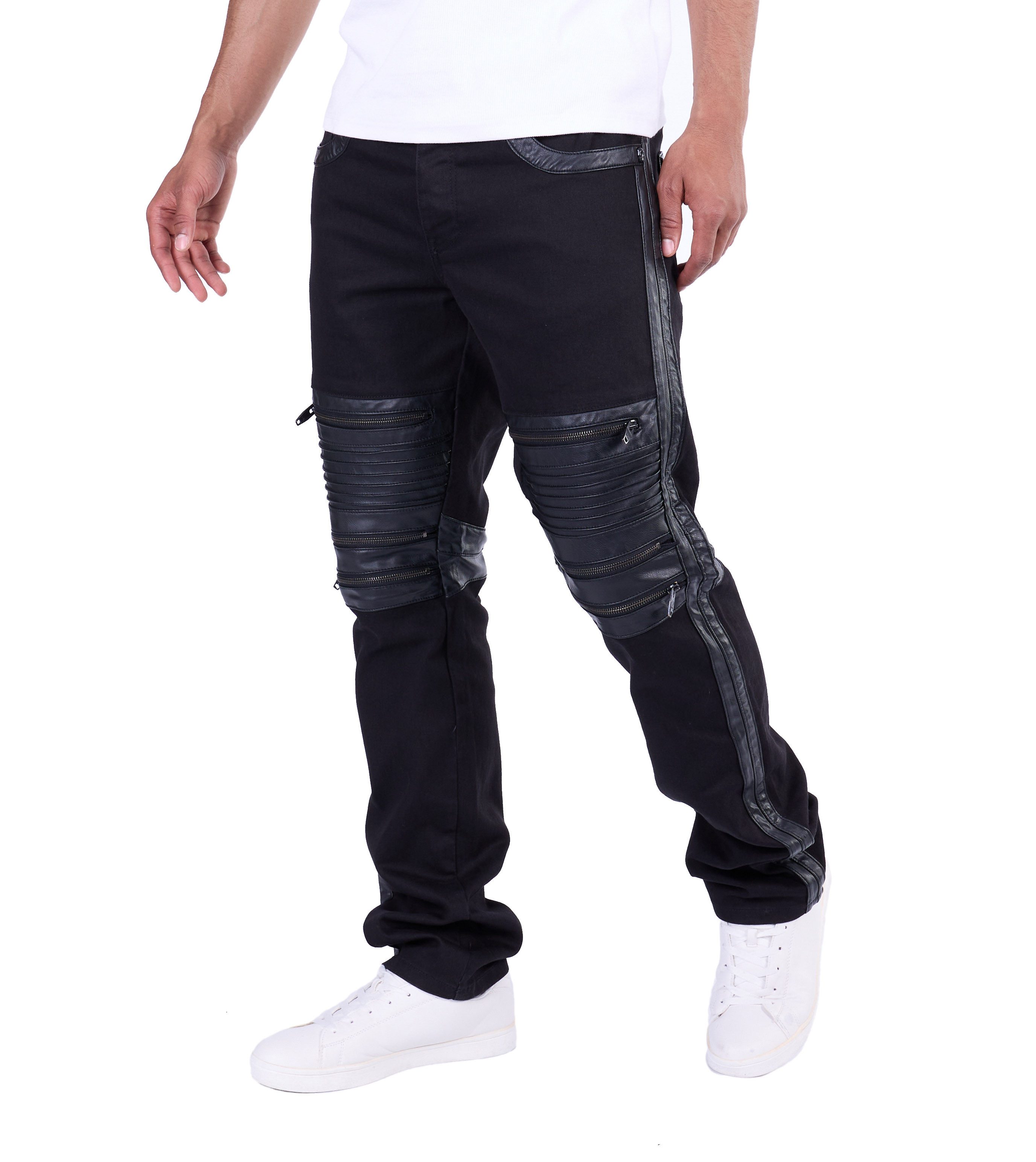 KINGZ Regular-fit-Jeans Schwarze KINGZ Designer Biker Jeans Schwarz W34/L34