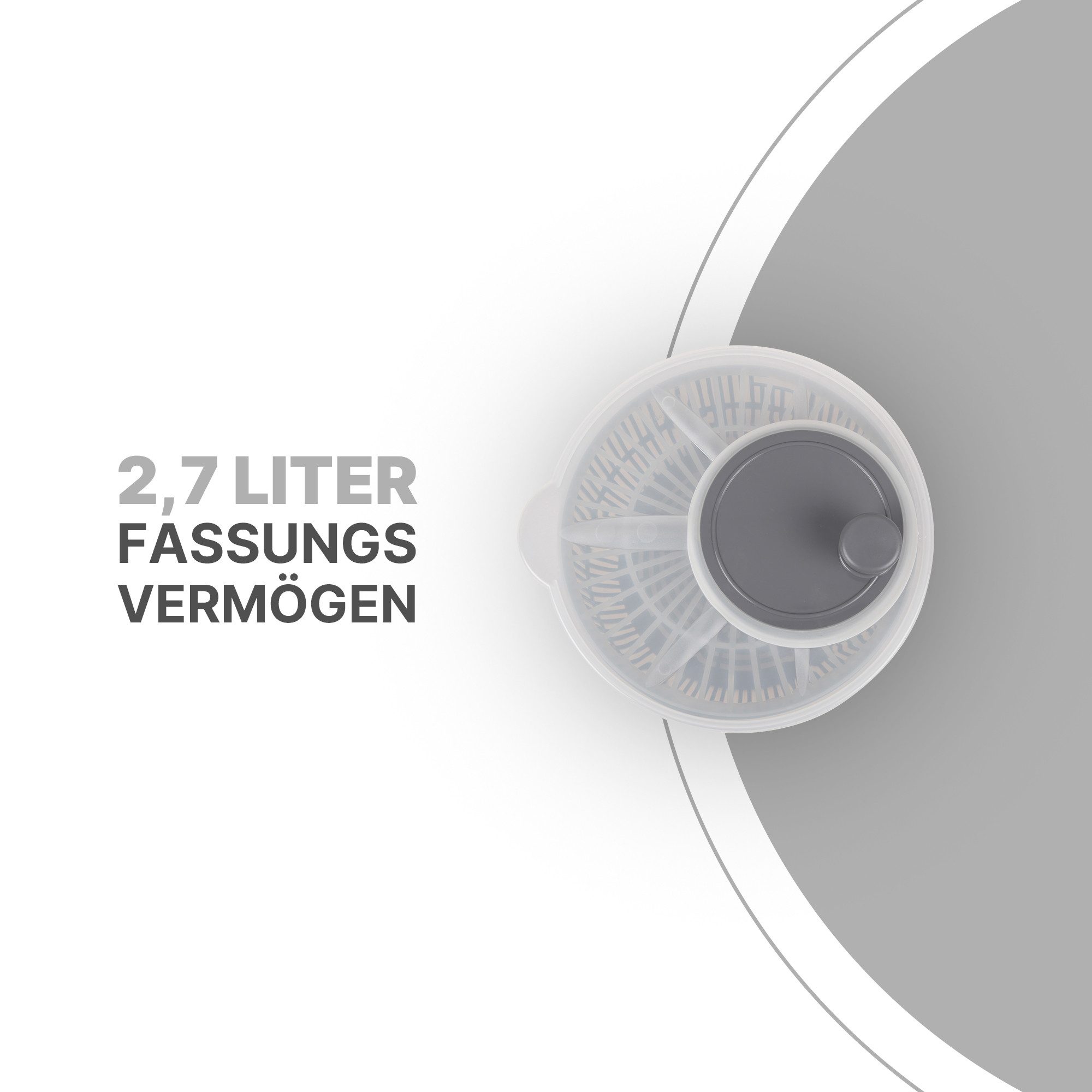 Pro Home Salatschleuder 3D Kurbel, (2,7 Liter / Ø20cm, 3in1 - Schleuder, Sieb und Salatschüssel), Salattrockner - Schleudern ohne Kraftaufwand, Spülmaschinenfest