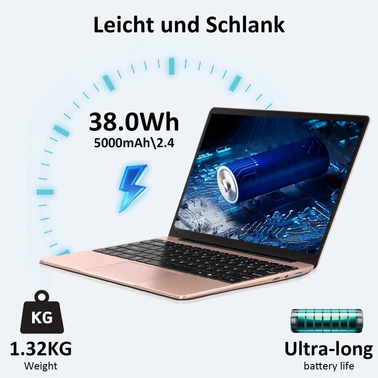 bvate Laptop, 14 Zoll, N4020, 6GB RAM, 256GB SSD Notebook Notebook (35 cm/14 Zoll, Celeron N4020 N4020 Celeron N4020, Celeron N4020, 6 GB, 256 GB SSD, 180° Drehung/Low Blue Light-Zertifizierung/Deutsche Tastaturaufkleber) goldfarben