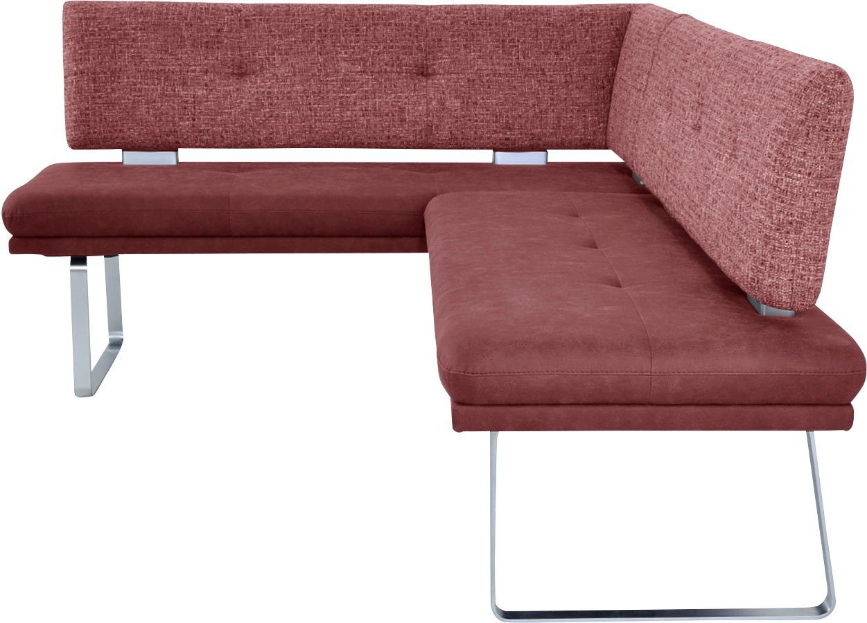 K+W Komfort & Wohnen Eckbank Giacomo II, Flachstahlkufe in edelstahlfarbig lackiert, Rücken und Sitz gesteppt