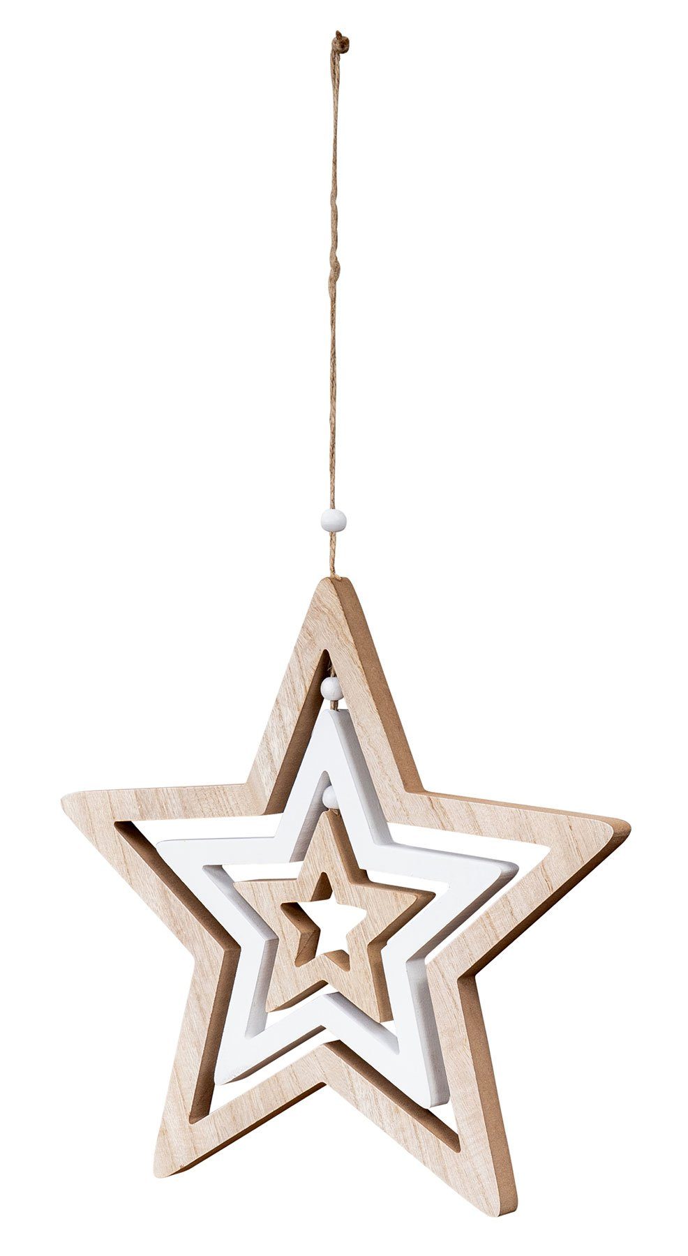 Levandeo® Windspiel, Deko Stern Mobile D35cm Windspiel MDF Holz Natur Weiß Holzstern