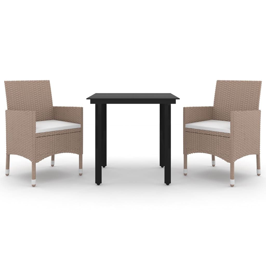 vidaXL Garten-Essgruppe 3-tlg. Garten-Essgruppe mit Auflagen Poly Rattan und Glas, (2-tlg)