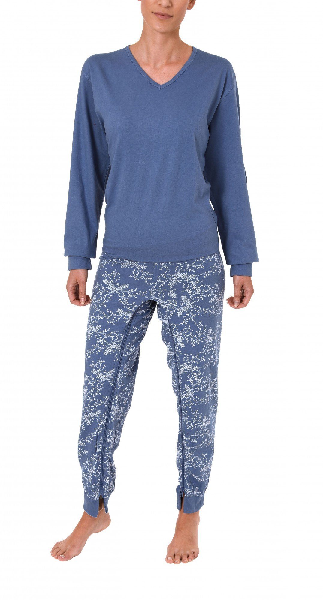 Normann Care Pyjama Damen Pflegeoverall langarm mit Reissverschluss am Rücken und am Bein 261 270 90 100