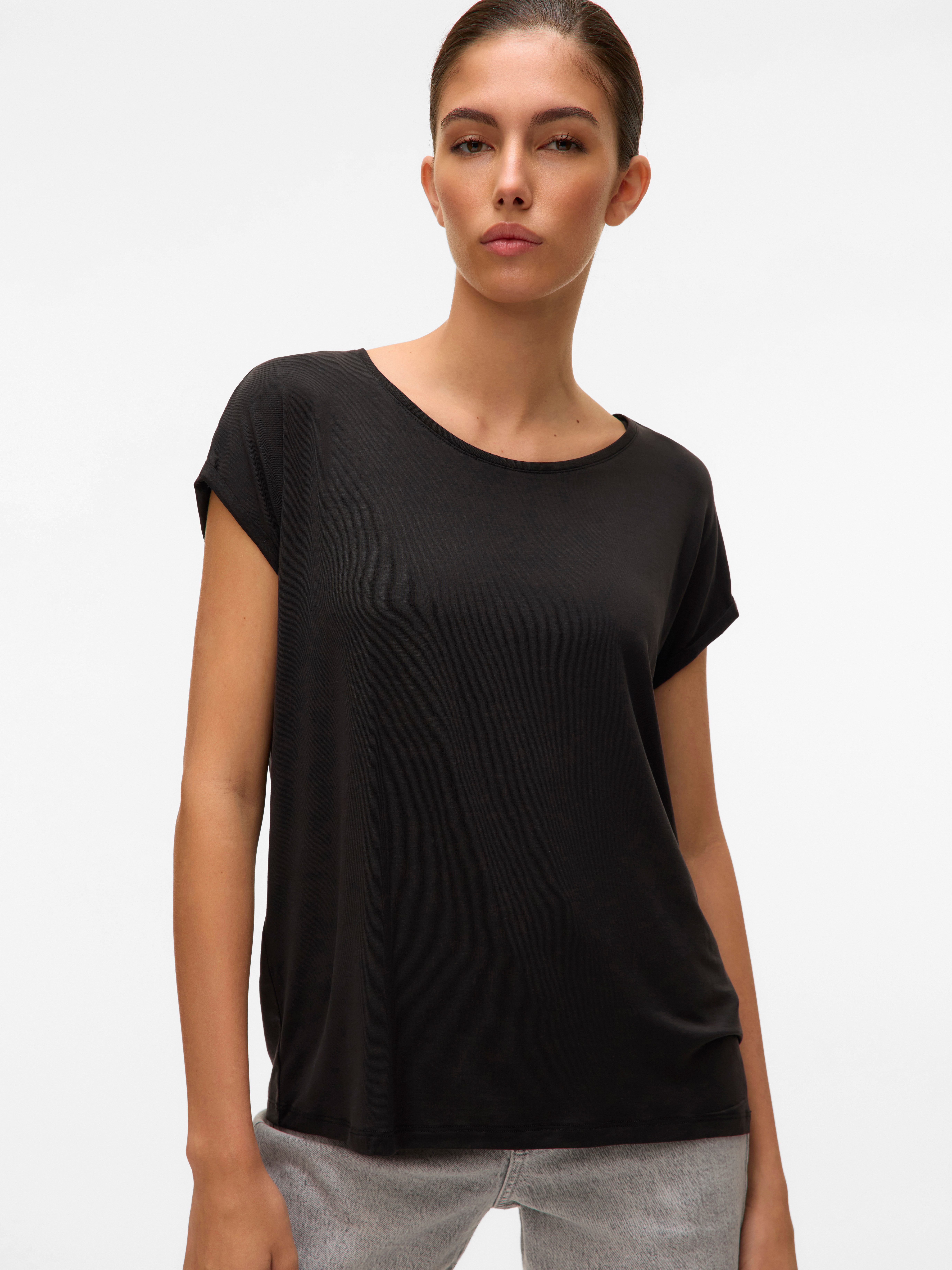 Vero Moda Rundhalsshirt VMAVA PLAIN SS TOP GAJRS NOOS Materialmix, regular fit