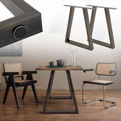 ECD Germany Tischbein 2er Set Tischfüße Trapez Design aus pulverbeschichtetem Stahl, Tischgestell H-Form 60x72 cm Industrial Metall Tischkufen