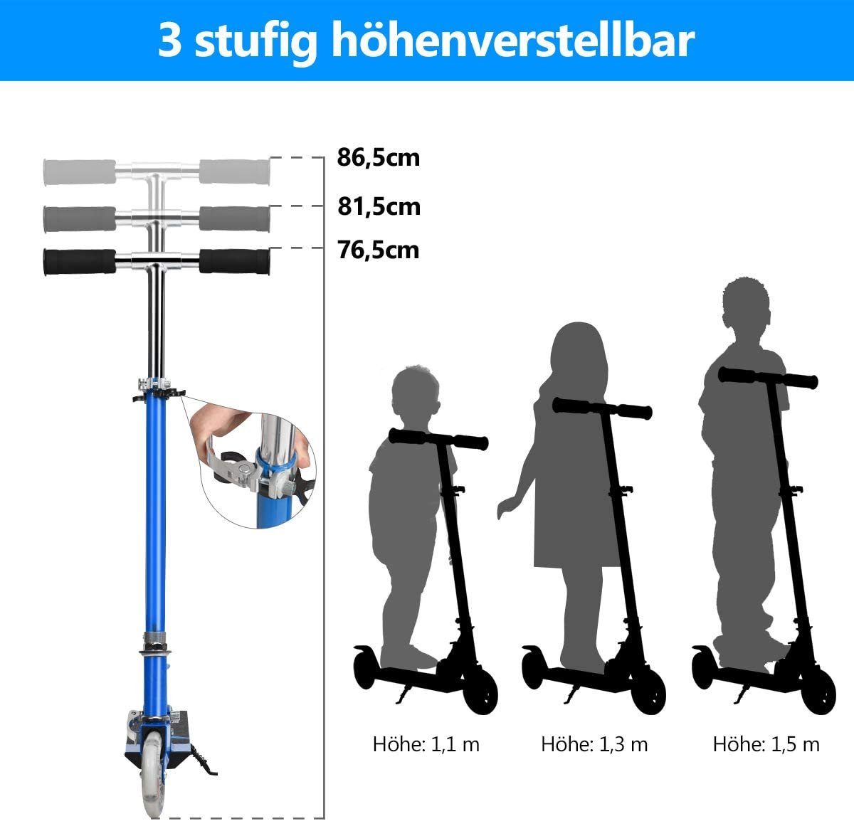 COSTWAY Cityroller, Scooter höhenverstellbar, klappbar, 2 LED Räder mit Blau