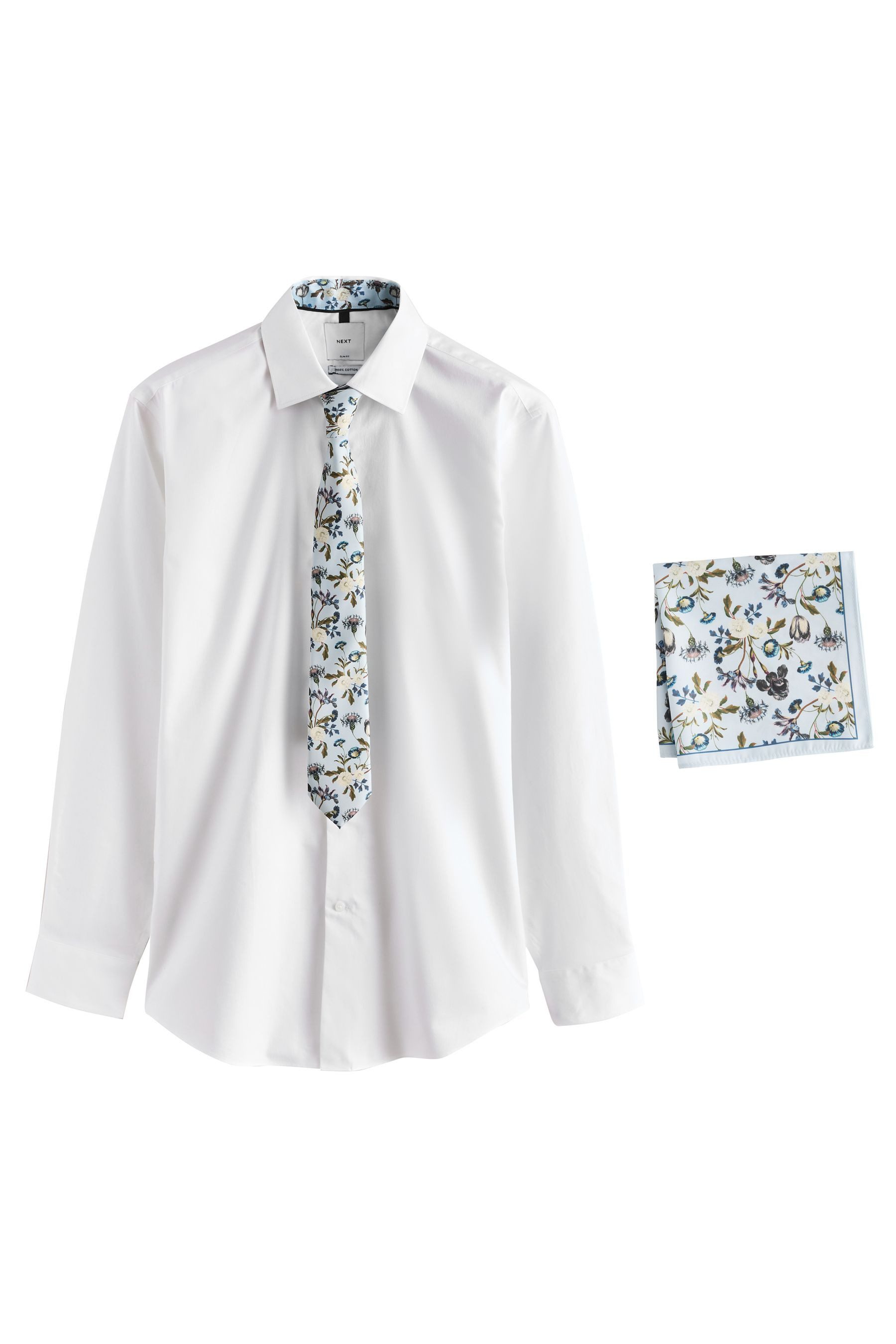 Langarmhemd Festliches Slim Fit Hemd, Krawatte, Tuch + Pin