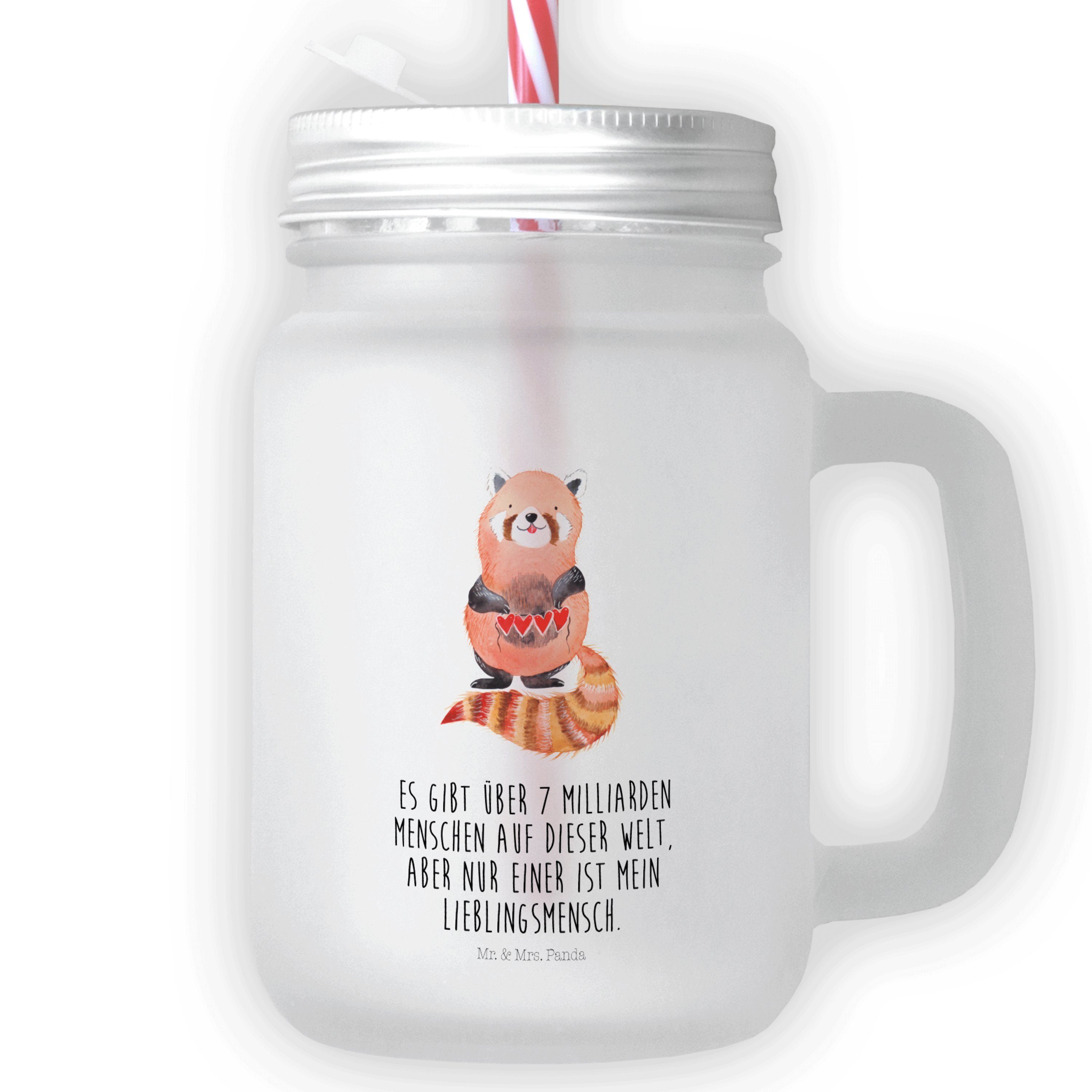 Mr. & Mrs. Panda Glas Roter Panda - Transparent - Geschenk, Mason Jar Trinkglas, Tiermotive, Premium Glas