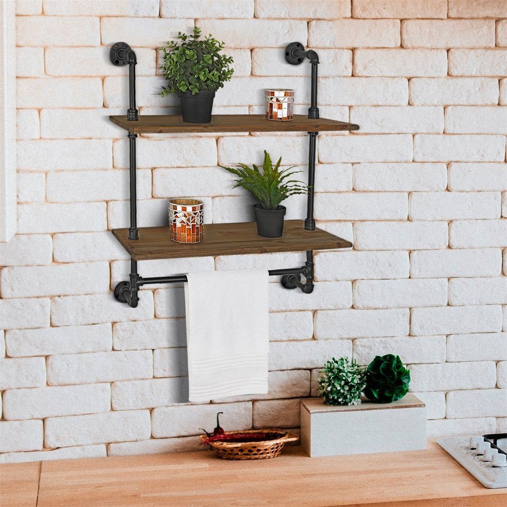 Feel2Home Wandregal Regal Wandregal Industriestil 2 Ebenen Holz Rohr Handtu günstig online kaufen