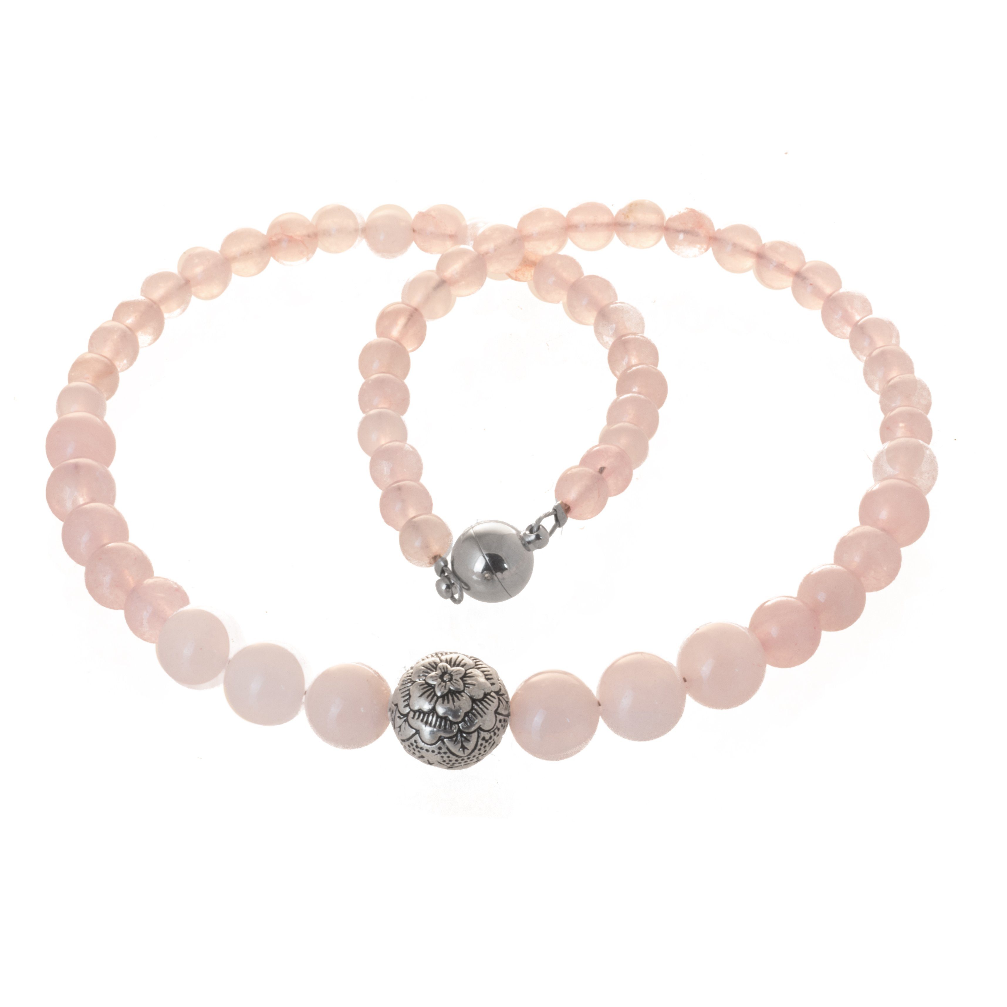Bella Carina Perlenkette Rosenquarz u. Silberperle, Rosenquarz mit Silber Perle