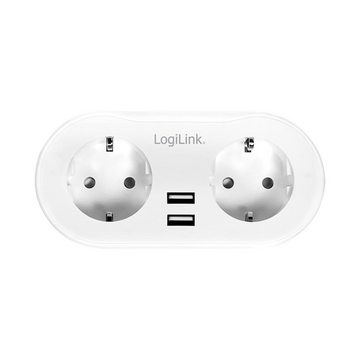 LogiLink Smart Home Wi-Fi Smart Plug Stromstecker 2-fach (CEE7/3) Smarte Zweifach-Steckdosenleiste, 2x USB Tuya kompatibel