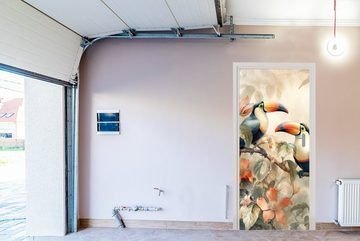 MuchoWow Türtapete Tukan - Vögel - Blumen - Zweig, Matt, bedruckt, (1 St), Fototapete für Tür, Türaufkleber, 75x205 cm