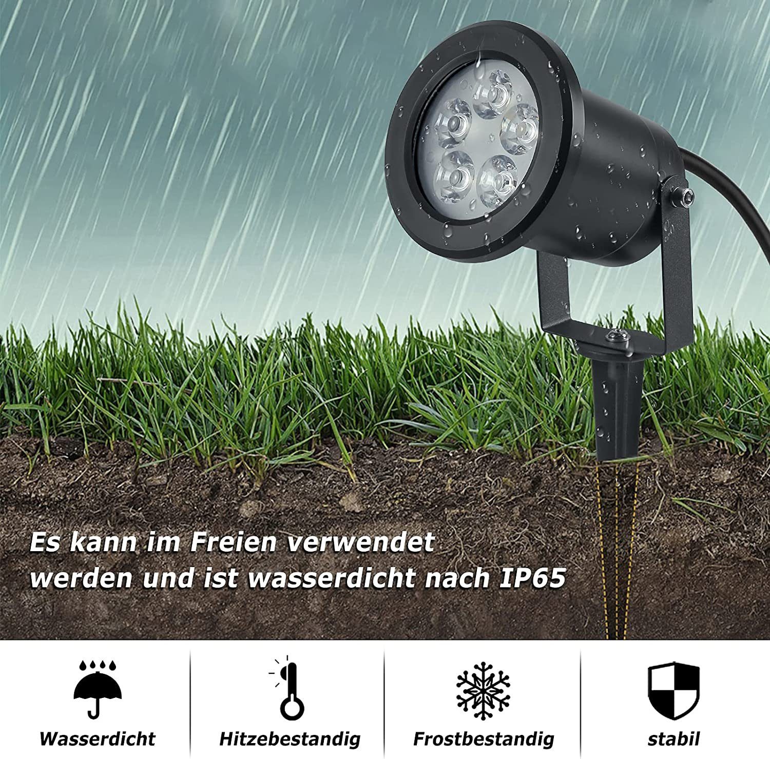 AUFUN Gartenleuchte Gartenstrahler 4W Gartenleuchte LED Warmweiß, Wasserdicht Rasen IP65 Licht Erdspieß, mit