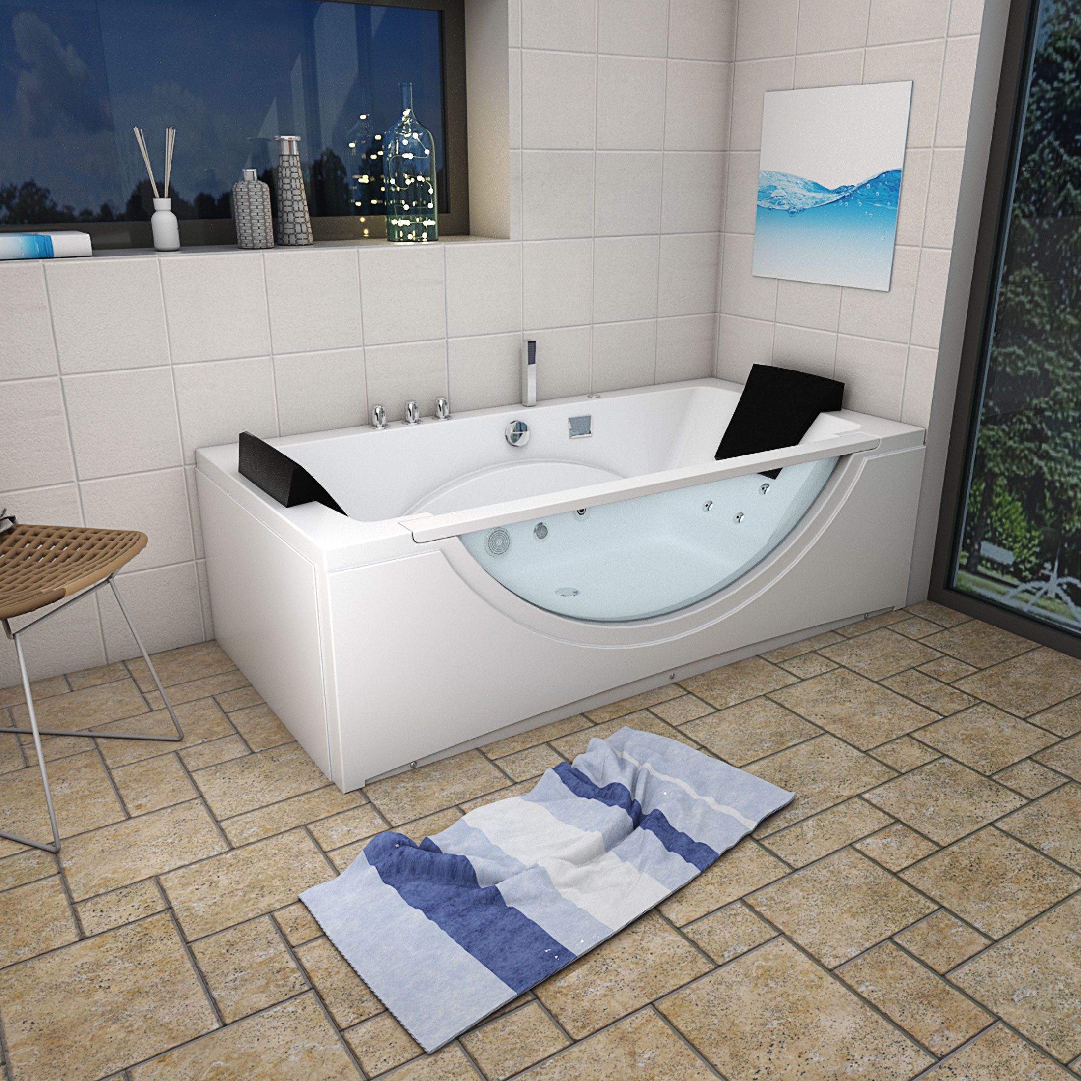 AcquaVapore Whirlpool-Badewanne Whirlpool Badewanne Eckwanne W81-TH-C-ALL 180x90cm, (1-tlg), mit Ablaufgarnitur