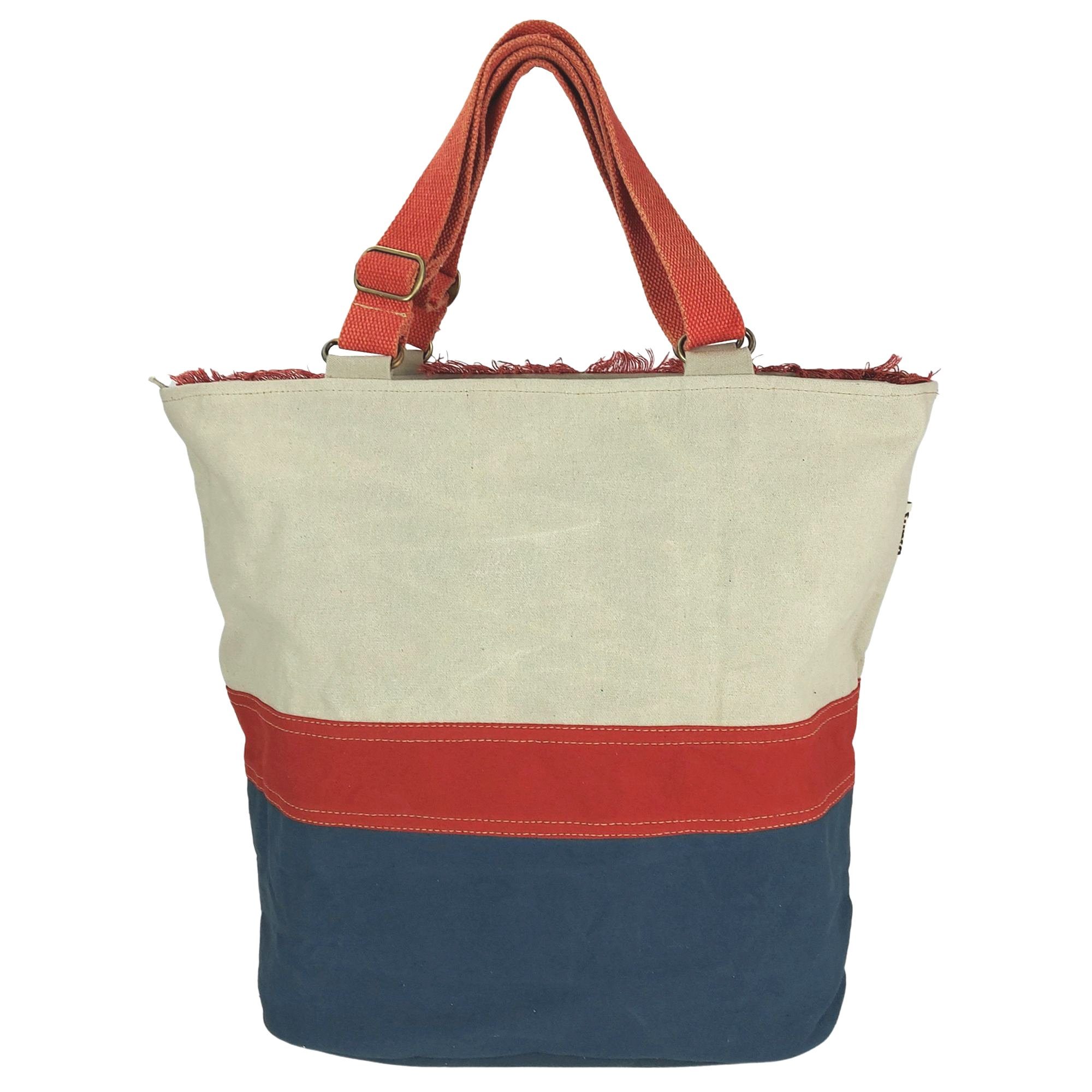 Handtasche Schultertasche, Blau/beige/rot Damen Handtasche, Sunsa Strandtasche XXL Vintage Canvas