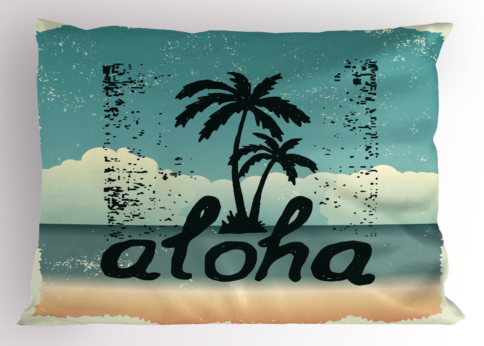 (1 Gedruckter Size Standard Dekorativer Schmutz-Typografie-Palmen Kissenbezüge Aloha Kopfkissenbezug, Stück), Abakuhaus