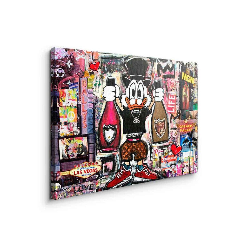 ohne Las Dagobert Pop Leinwandbild Leinwandbild Dagobert quer Comic in Duck Las DOTCOMCANVAS® Rahmen Vegas, Vegas Collage Art