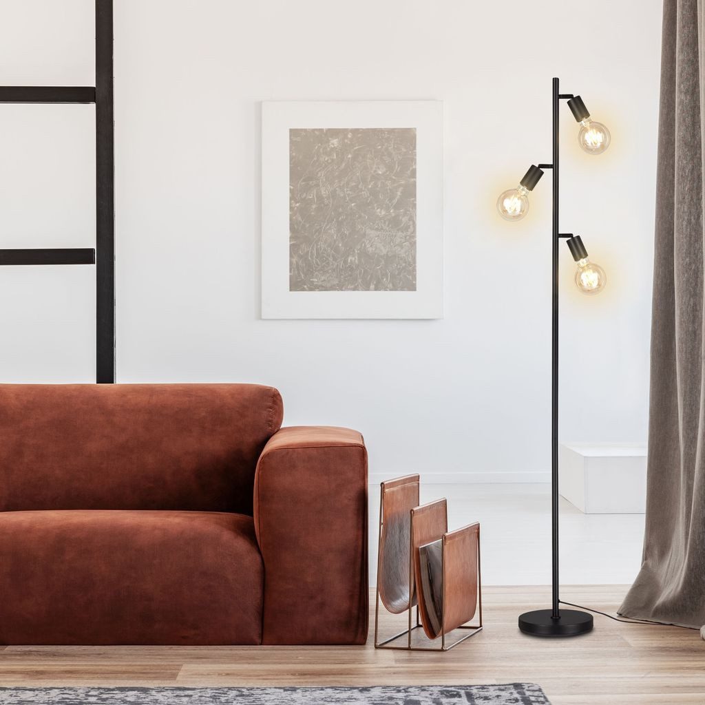 Briloner Leuchten Stehlampe 1387-035, ohne Leuchtmittel, 2700K - Extra-Warmweiß, metall/schwarz, inkl. Kabelschalter, exkl. 3x E27 max. 10 W