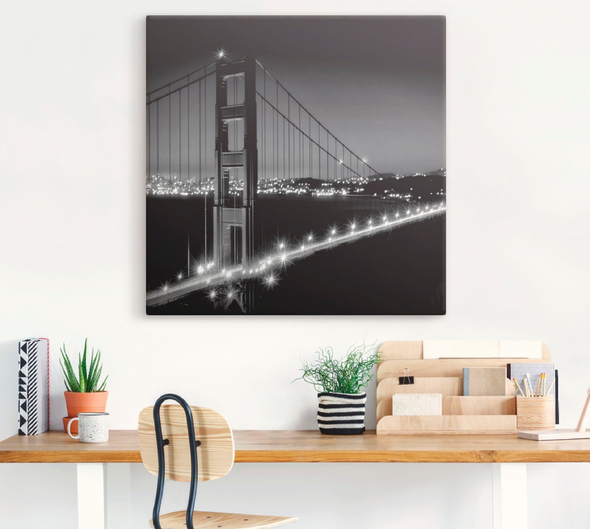 Alubild, Amerika Abend, versch. Wandbild als oder Golden Gate Größen Artland Leinwandbild, St), am Wandaufkleber Poster Bridge (1 in