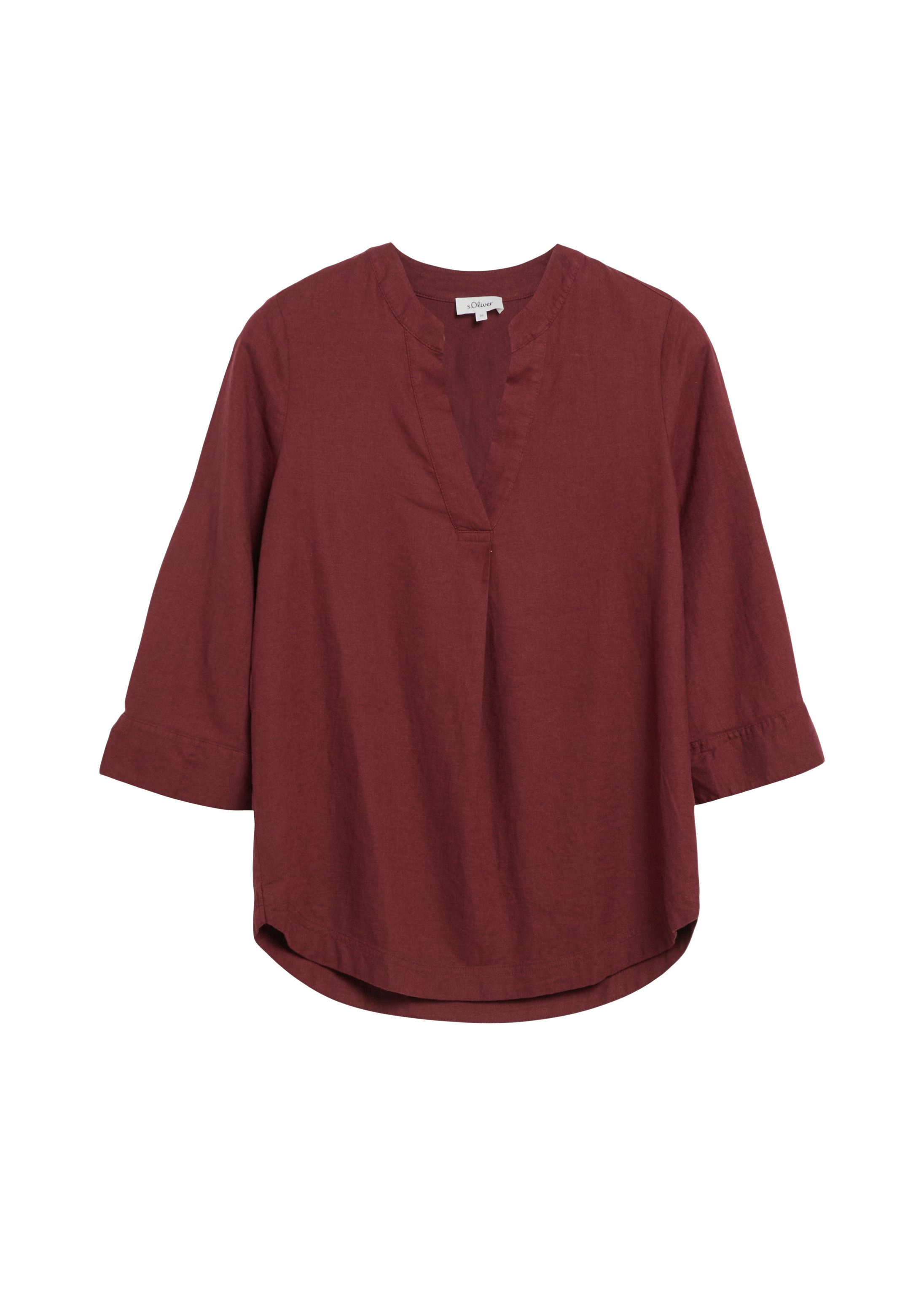 s.Oliver Kurzarmbluse Bluse Leinenmix-Bluse mit Turn-up