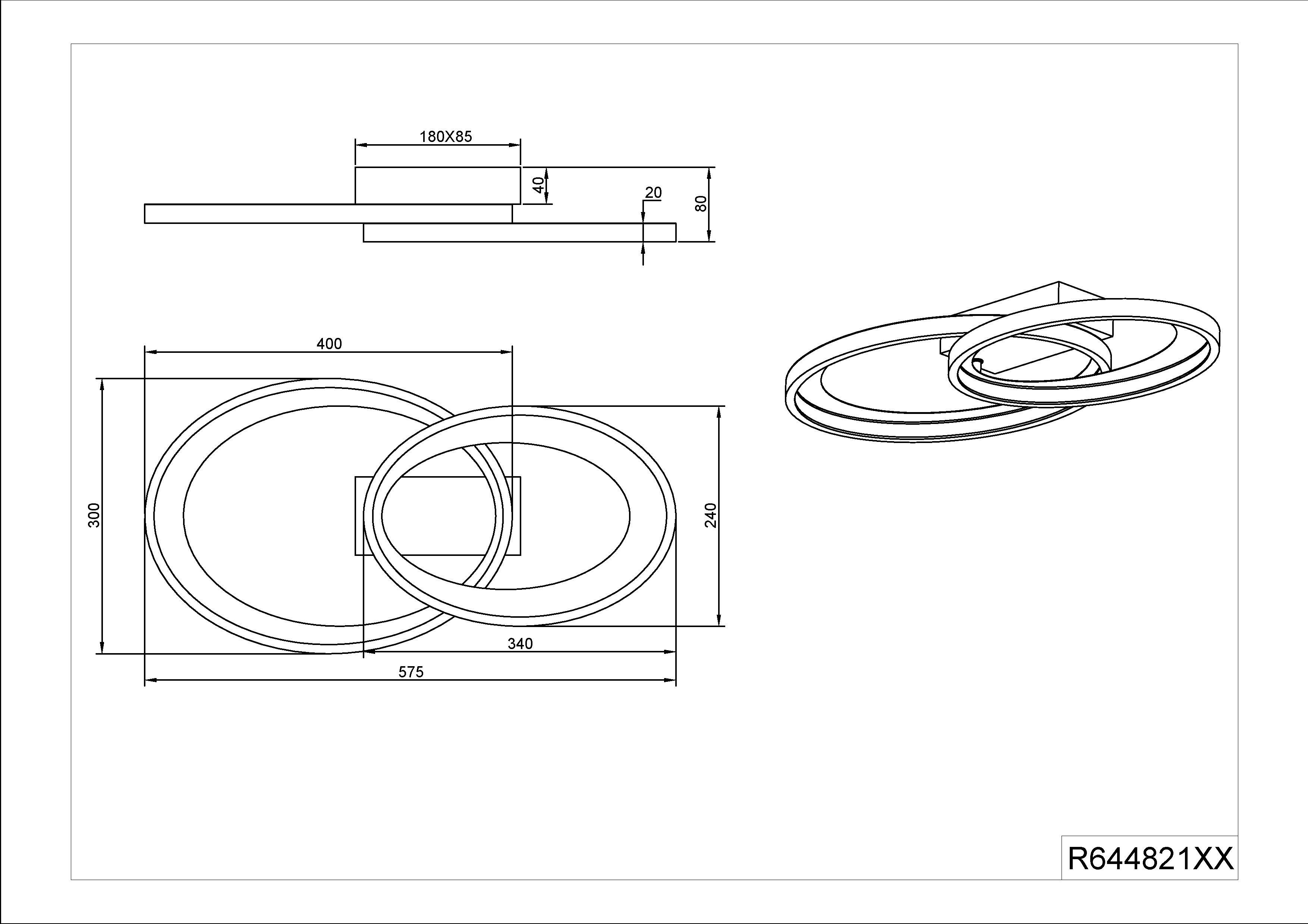 Reality Leuchten LED Deckenleuchte MALAGA, LED Deckenlampe warmweiß 25W 2900 Lumen auch Wandmontage mögl., LED fest integriert, Warmweiß, indirektes Licht, 57x30cm, Wand- Deckenleuchte Schlafzimmer Wohnzimmer