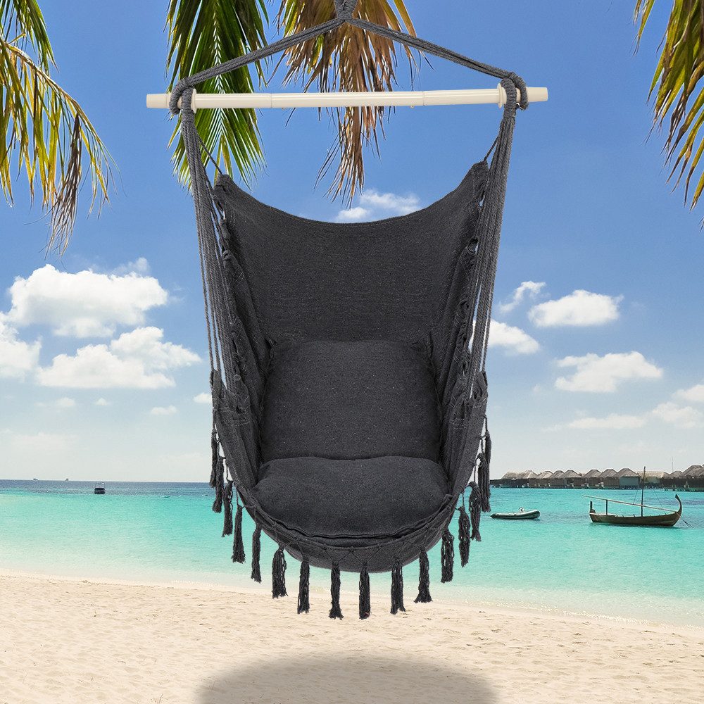 LALAHO Hängesessel Hängesessel mit 2 Kissen Hängestuhl, Hängeschaukel XXL für Indoor Outdoor Garten, Grau