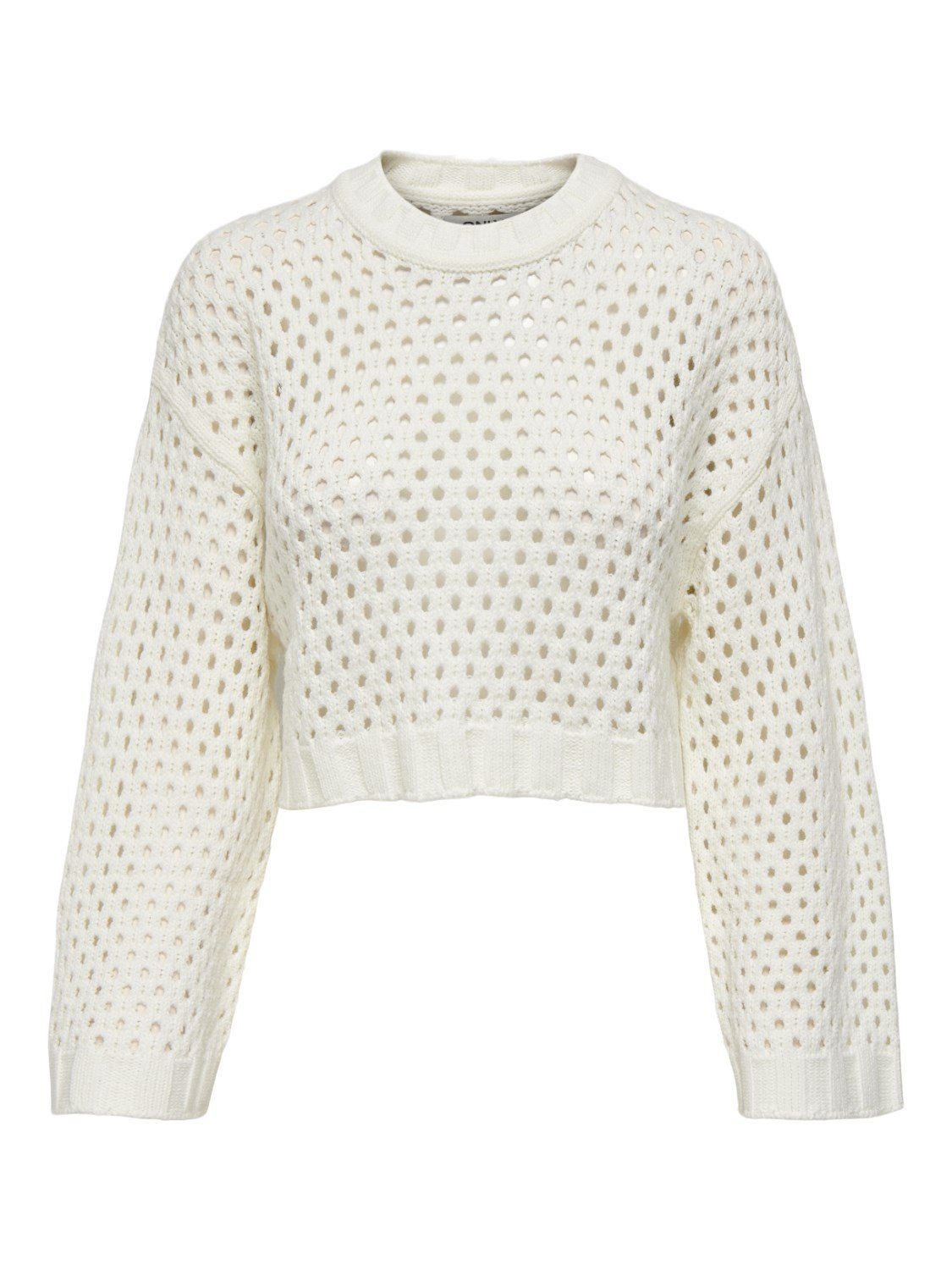 ONLY Strickpullover Only Damen Strick-Pullover Short - OnlSmilla Grobstrick Crop Sweater Weiß