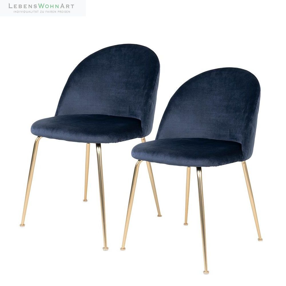 Stuhl 2er-Set Eleganter Stuhl GENF blau Samt - Beine in Messing-Look