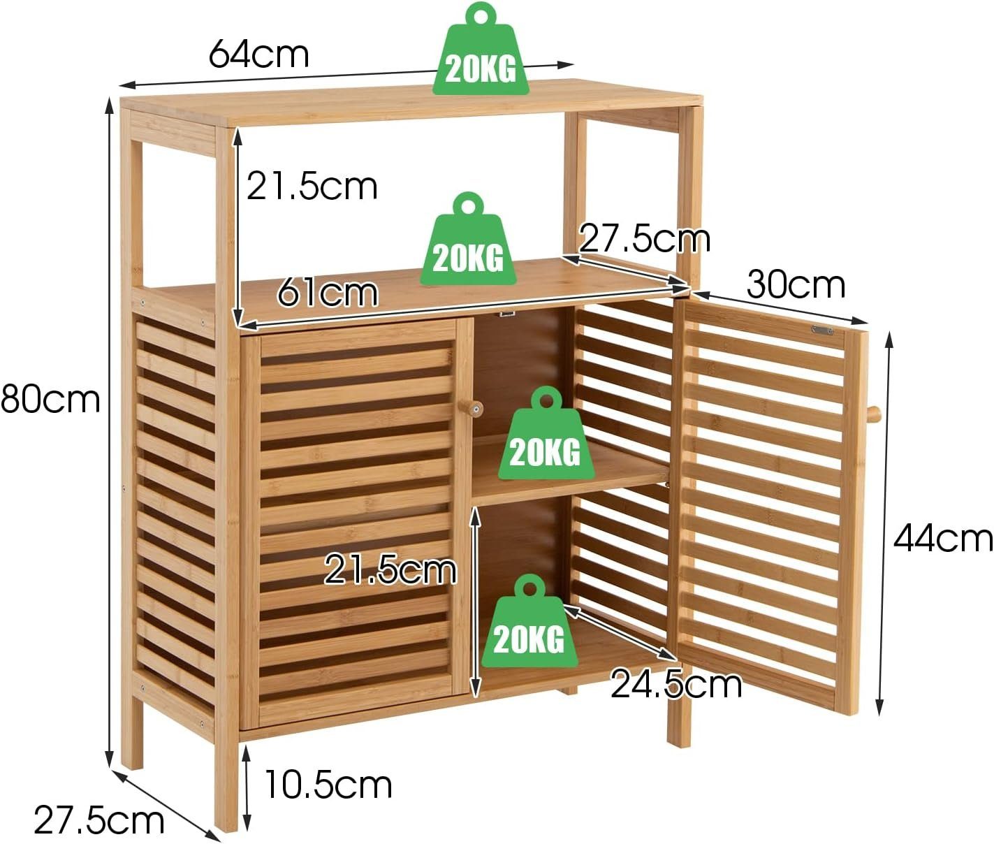Bambus-Bodenschrank und Regalen Garderobenschrank mit KOMFOTTEU offenen Türen