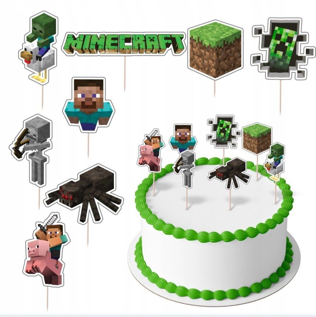Festivalartikel Papierdekoration Minecraft Topper Set 8 Stk Geburstag Torte günstig online kaufen