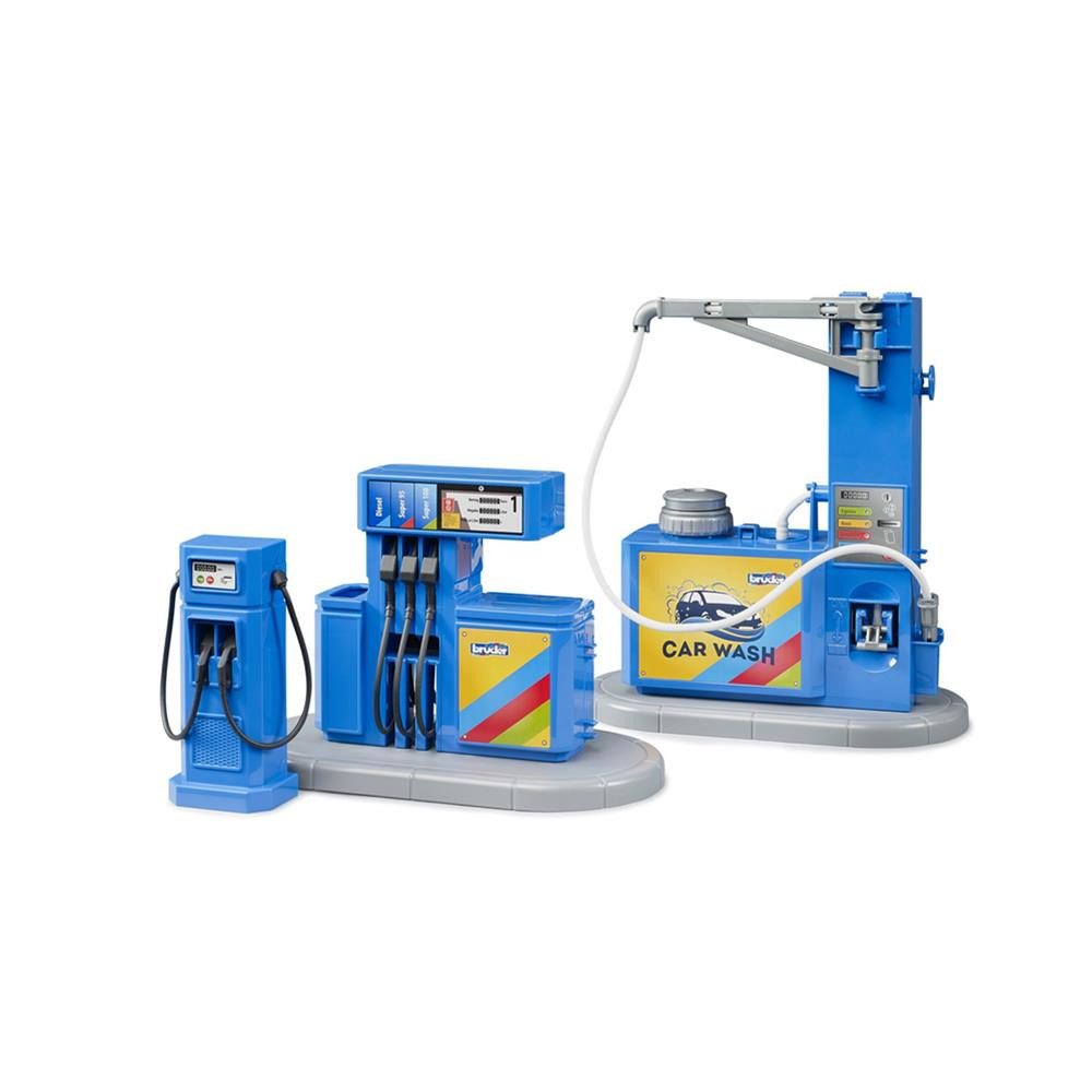 Bruder® Spiel-Gebäude 62113 Tankstelle und Waschplatz bworld Modellfahrzeug Zubehör, Spielzeug Autowaschanlage mit Wassertank und E-Auto Ladestation