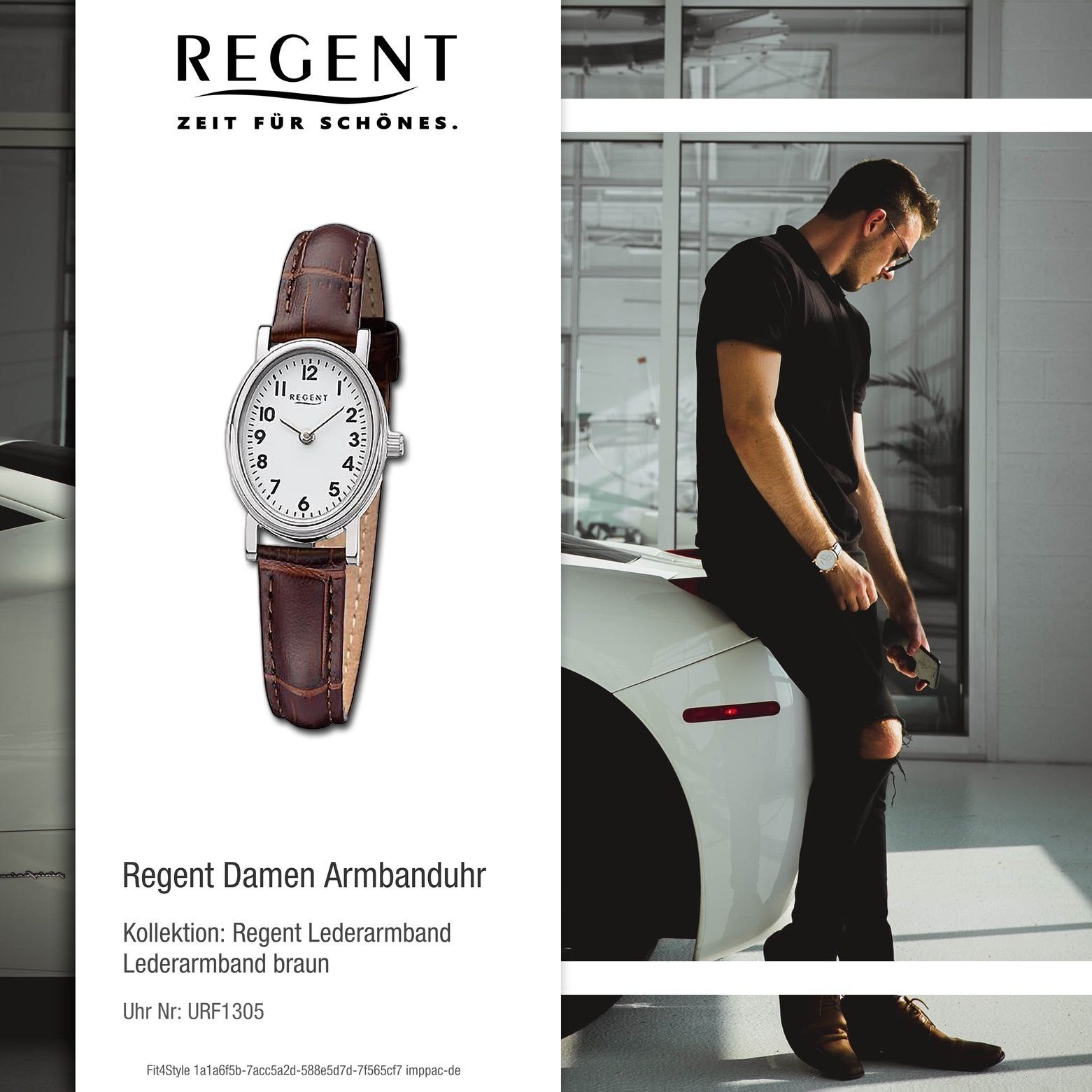extra 28x32mm), Damen Regent Regent Quarzuhr Damen (ca. rund, Lederarmband Armbanduhr groß Armbanduhr Analog,