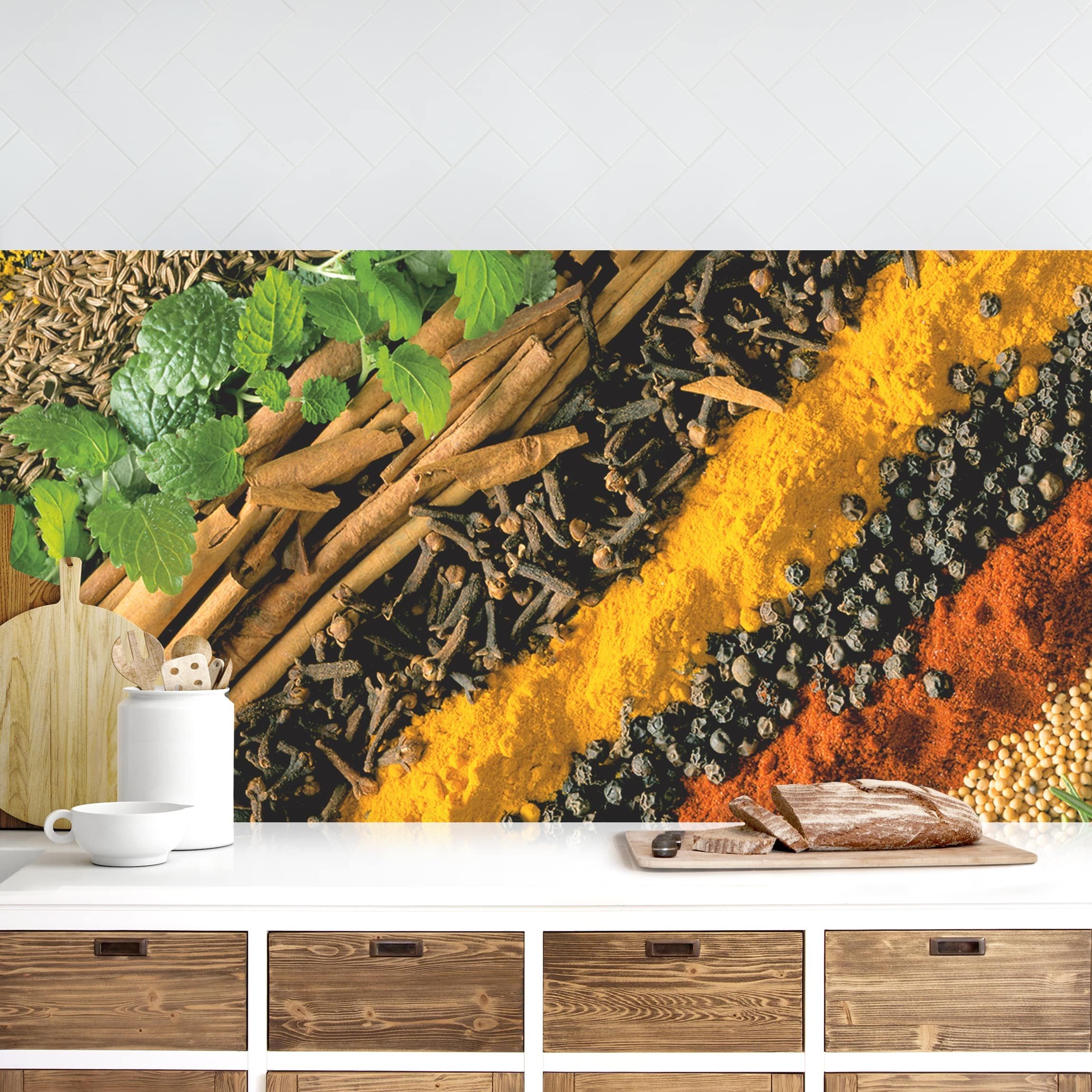 Bilderdepot24 Küchenrückwand selbstklebend orange Kulinarisch Orientalisch, (1-tlg., Nischenrückwand - für Fliesenspiegel ohne Bohren - glänzend), Nischenrückwand fugenlos Wandpaneel Küche Herd