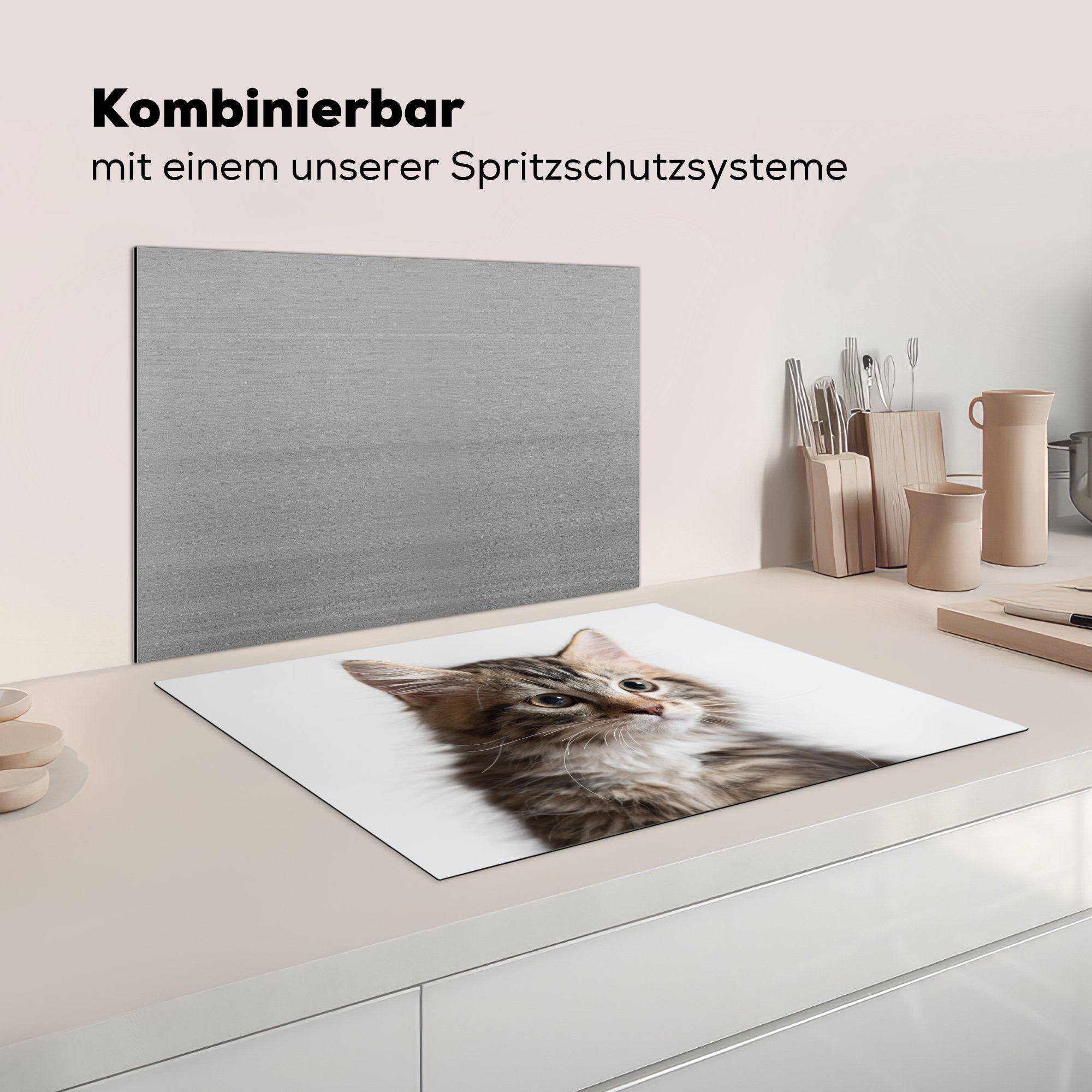 tlg), vor Herdblende-/Abdeckplatte Hintergrund, Mobile eines MuchoWow Cypress-Kätzchens cm, nutzbar, Ceranfeldabdeckung Arbeitsfläche (1 Porträt 70x52 weißem Vinyl, jungen