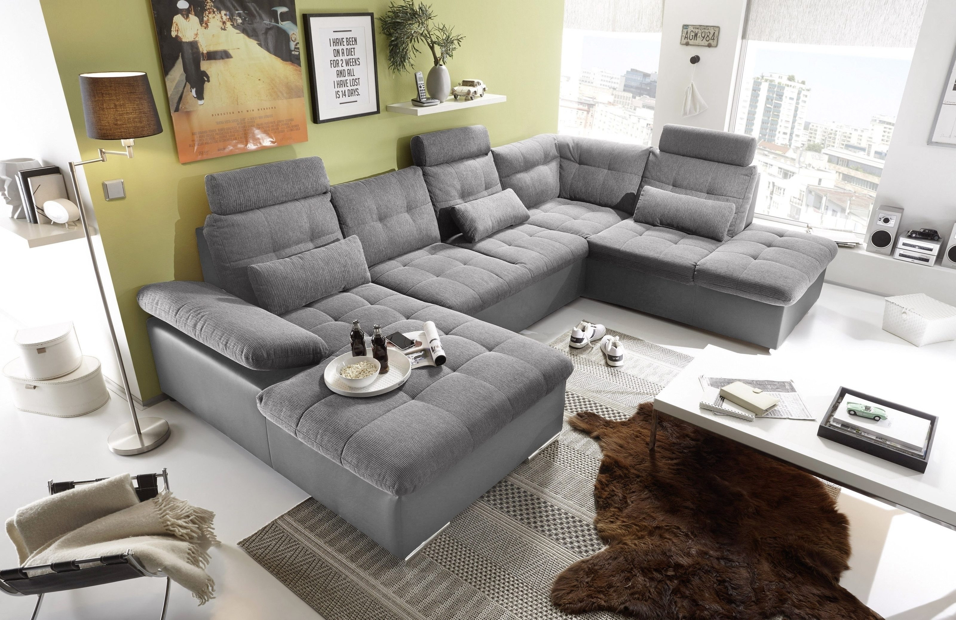freiraum Wohnlandschaft Jakarta, Schlaffunktion, Stauraum, dunkelgrau/anthrazit - 324x107x170/218 BxHxT