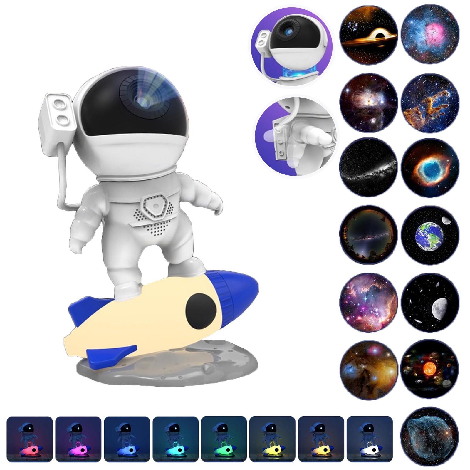 Jibenhome LED-Sternenhimmel 13-in-1 Astronauten Sternenprojektor, HD Planetarium Galaxie Nachtlicht, 8+1 Farben, 360° Drehbare Filmprojektionslampe
