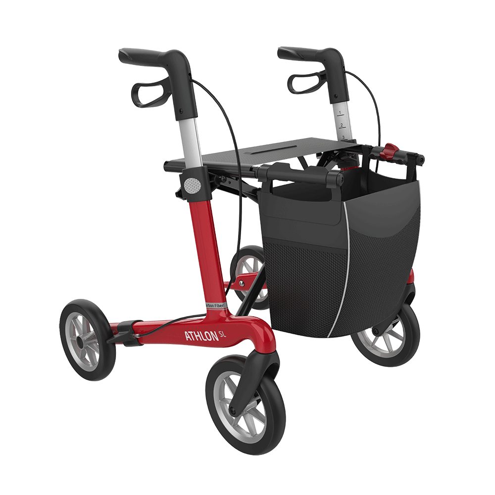 Rehasense Rollator Rehasense Athlon SL Carbon Rollator, Gr. M PUR Softräder Racing Red, 8 Jahre Herstellergarantie