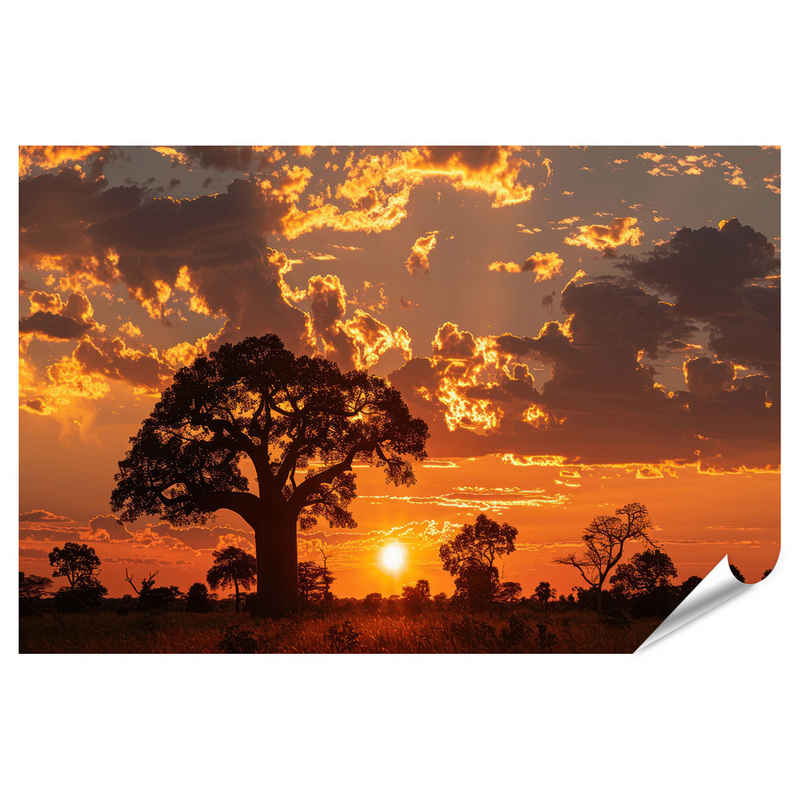 islandburner Poster Spektakulär: Baobab-Bäume vor einem orange-glühenden Sonnenuntergang W