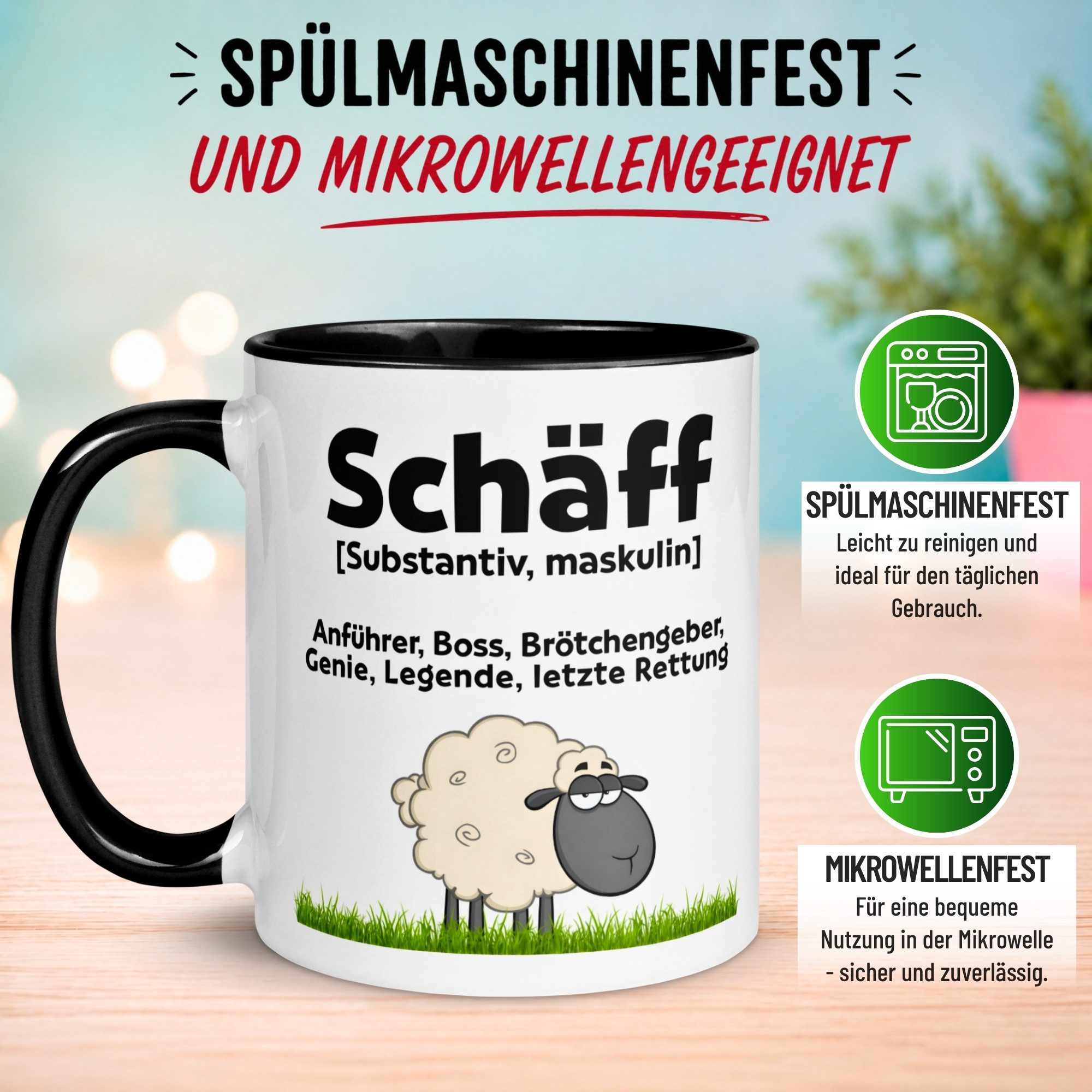 Momentals Tasse Chef – „Schäff – Brötchengeber Problemlöser“ – Geschenk Bester Chef, Gratis Versand · Links-&Rechtshänder · Spülmaschinenfest – Bild 5 von 5