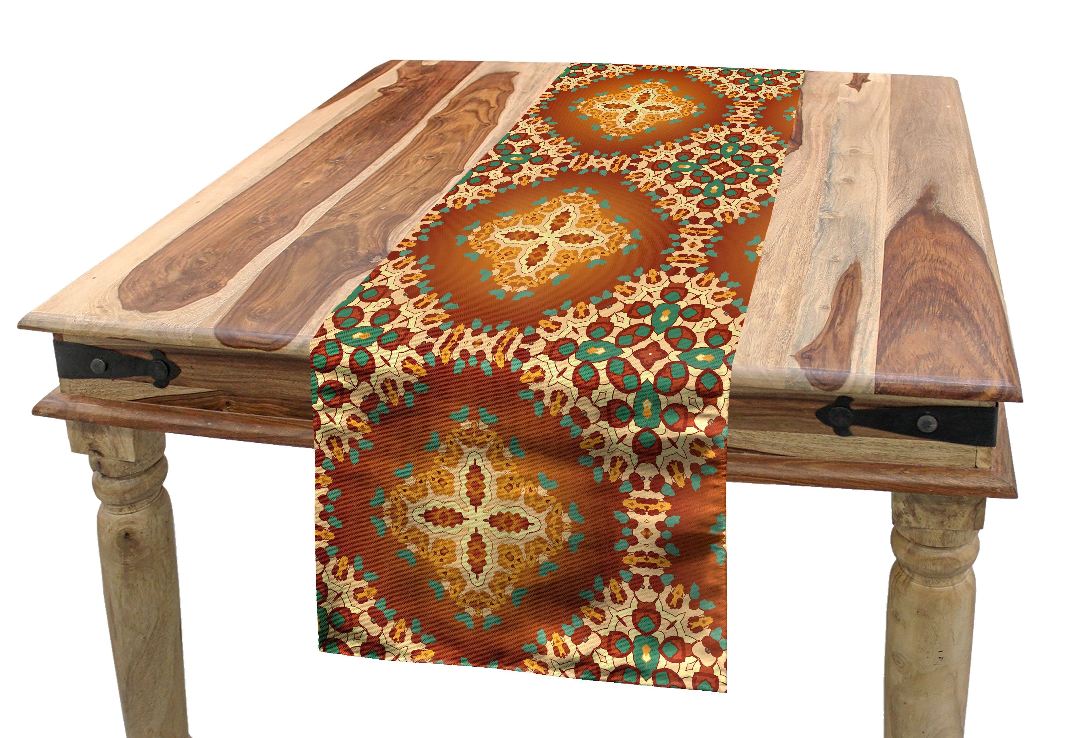 Abakuhaus Tischläufer Esszimmer Küche Rechteckiger Dekorativer Tischläufer, Orange Mandala Oriental Arabic Kunst