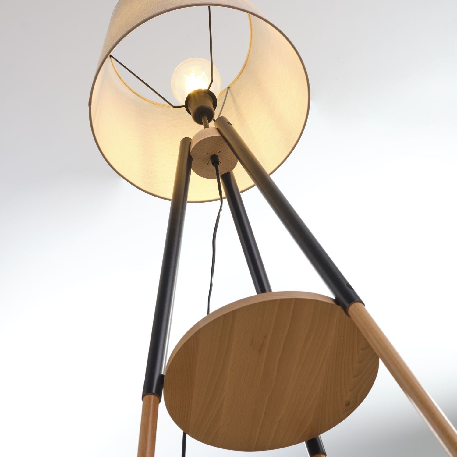 VAIO, ohne Dreibein Stoff Licht-Erlebnisse Ablage Holz Stehlampe Wohnzimmer E27 156 Tripod cm Leuchtmittel, mit