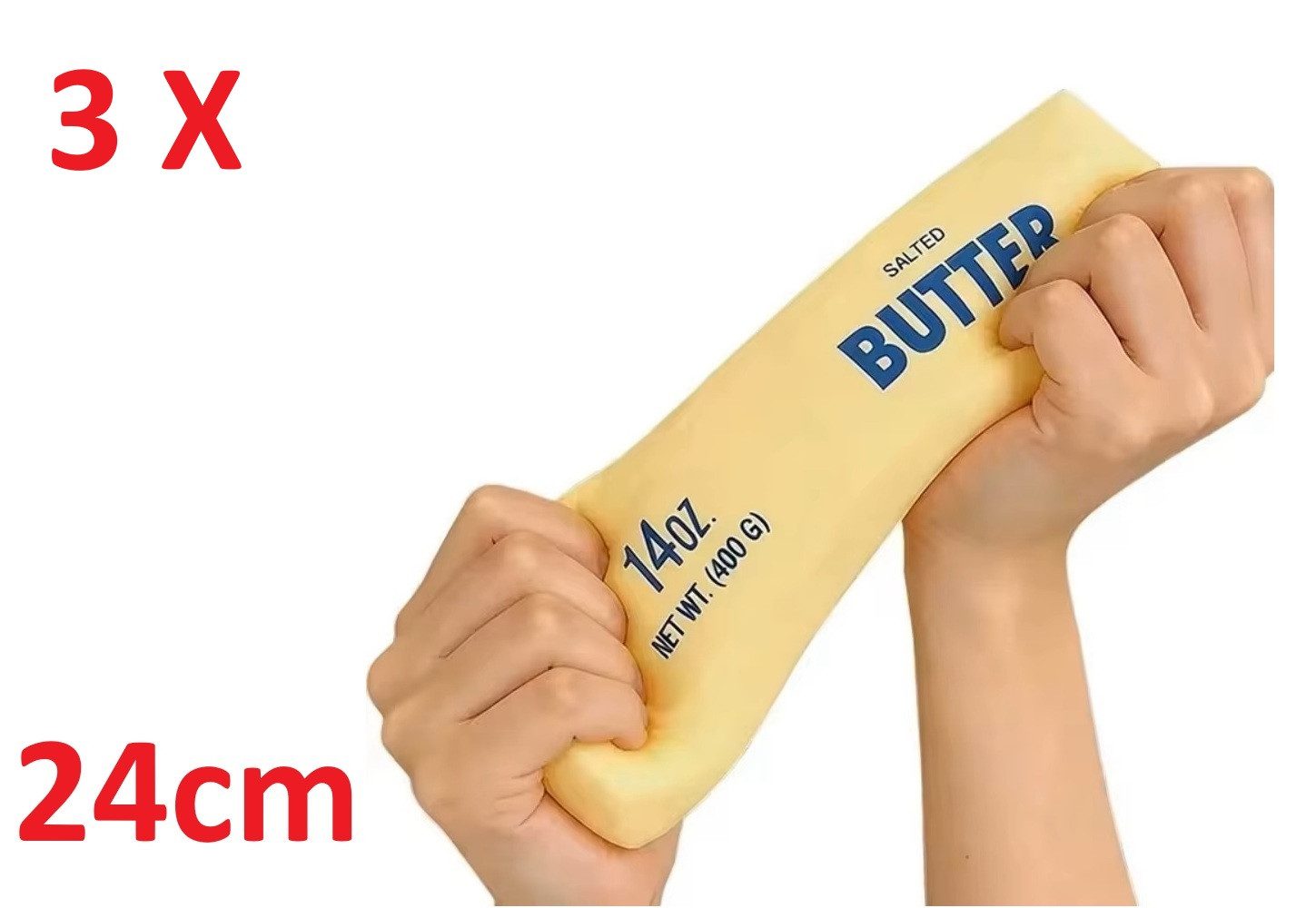 OLi Therapieknete Therapieknete Squishy Butter Weiche dehnbare Knetmasse (400G) (weicher Slow Rising Squishy im lustigen Butter-Design, 3-tlg., L-24,5cm / B-5,5cm), Anti-Stress, Spielspaß für Kinder & Erwachsene