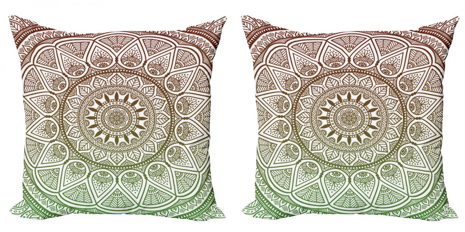 Blätter- Doppelseitiger Digitaldruck, (2 Accent Medaillon Stück), Ethnische Verziert Kissenbezüge Abakuhaus Runde Modern