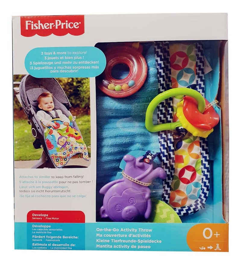 Babybettdecke, Fisher-Price Tierdecke mit Accessoires für Babys, Fisher-Price®, Bezug: Kunststoff, Polyester, Stoffschlaufe zum befestigen der Decke am Buggy